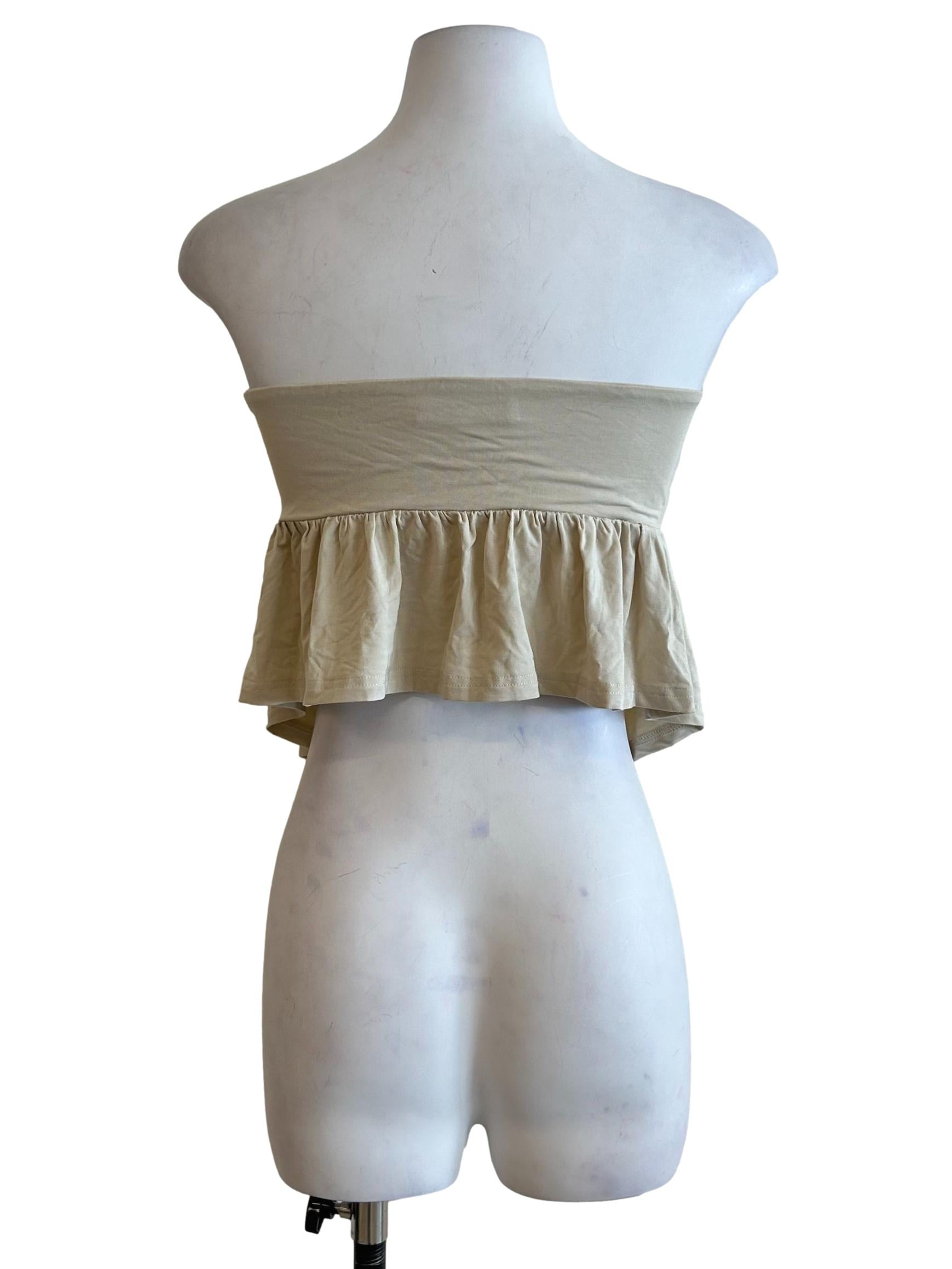 Beige Ruched Strapless Tie Top
