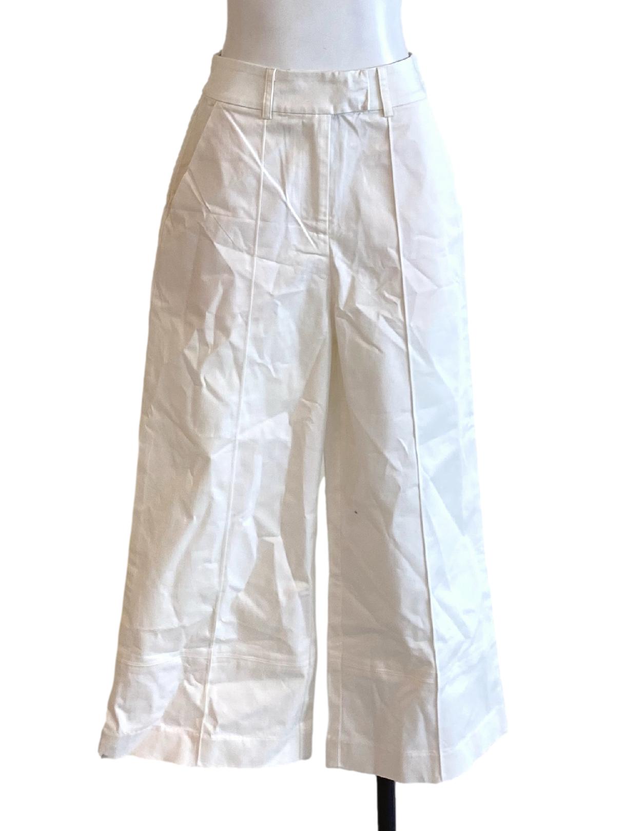 Egg Shell White Regular Cropped Straight Tailored Pants LB
