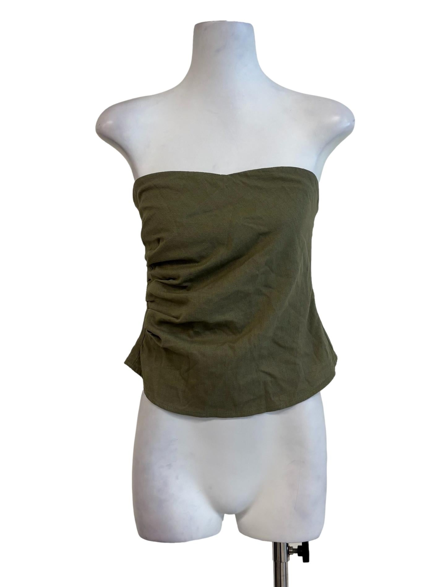 Olive Green Strapless Ruched Top