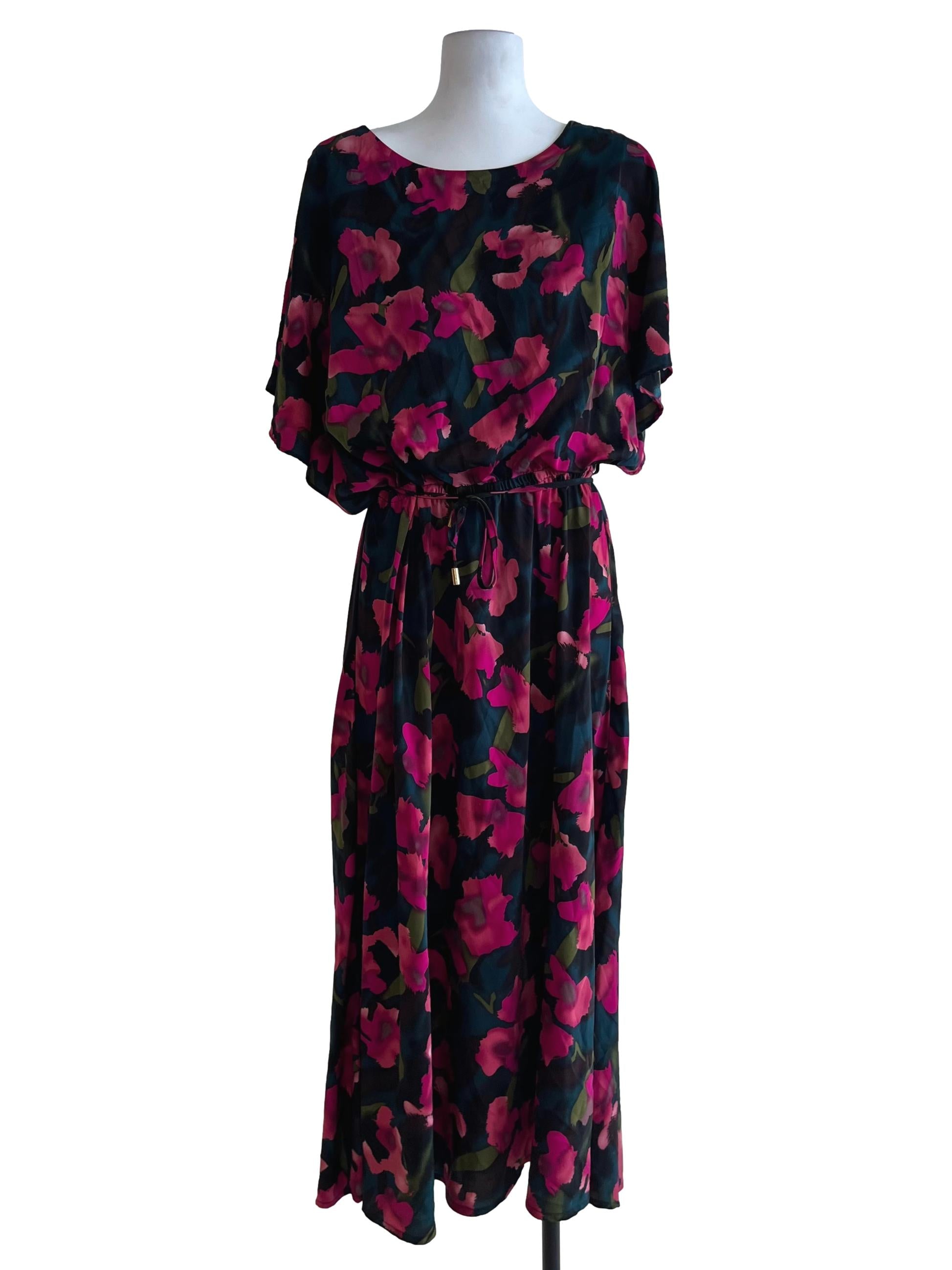 Magenta Pink Jewel Neckline Empire Dress