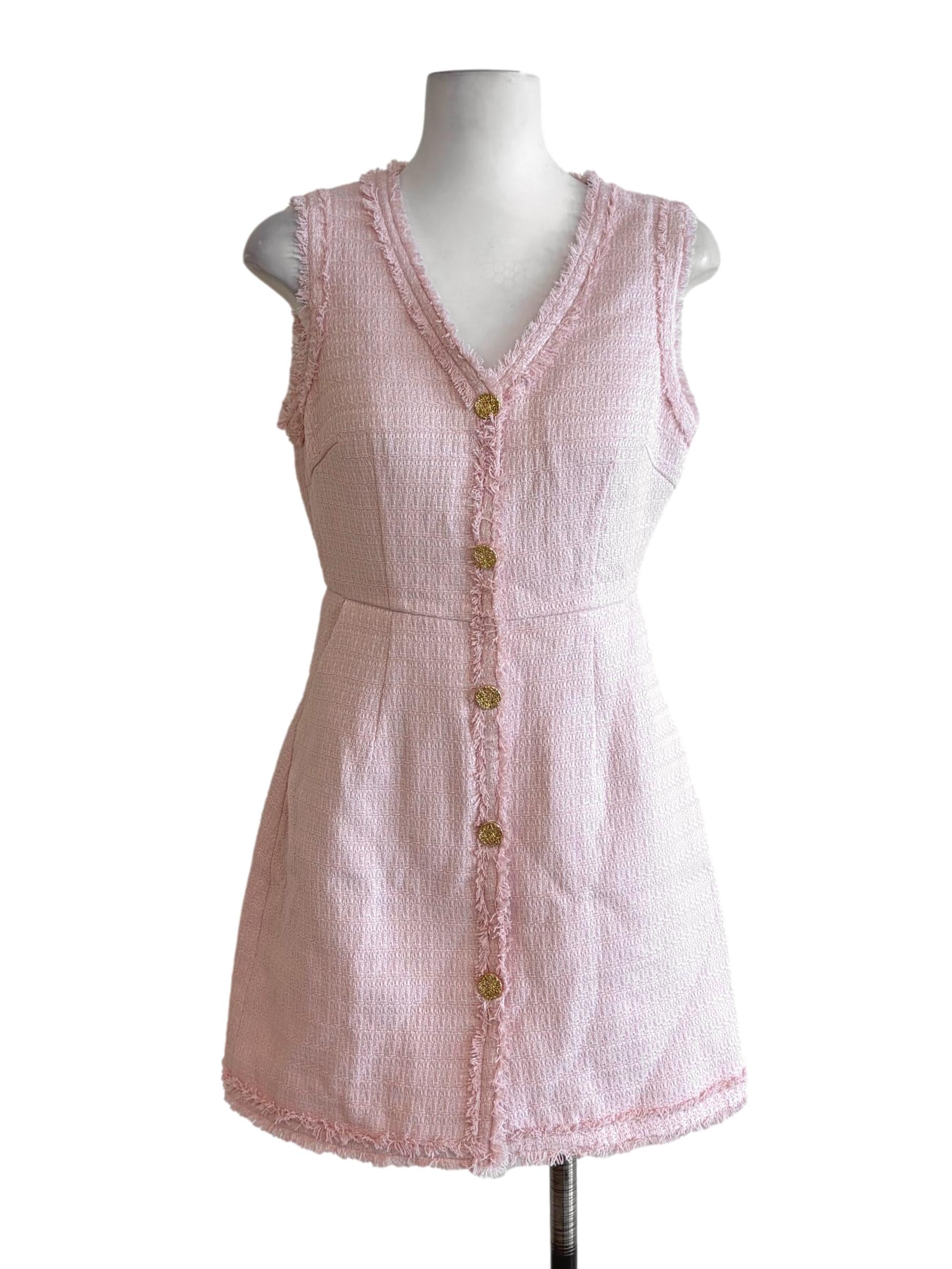 Lemonade Pink Tweed Sleeveless A-Line Dress