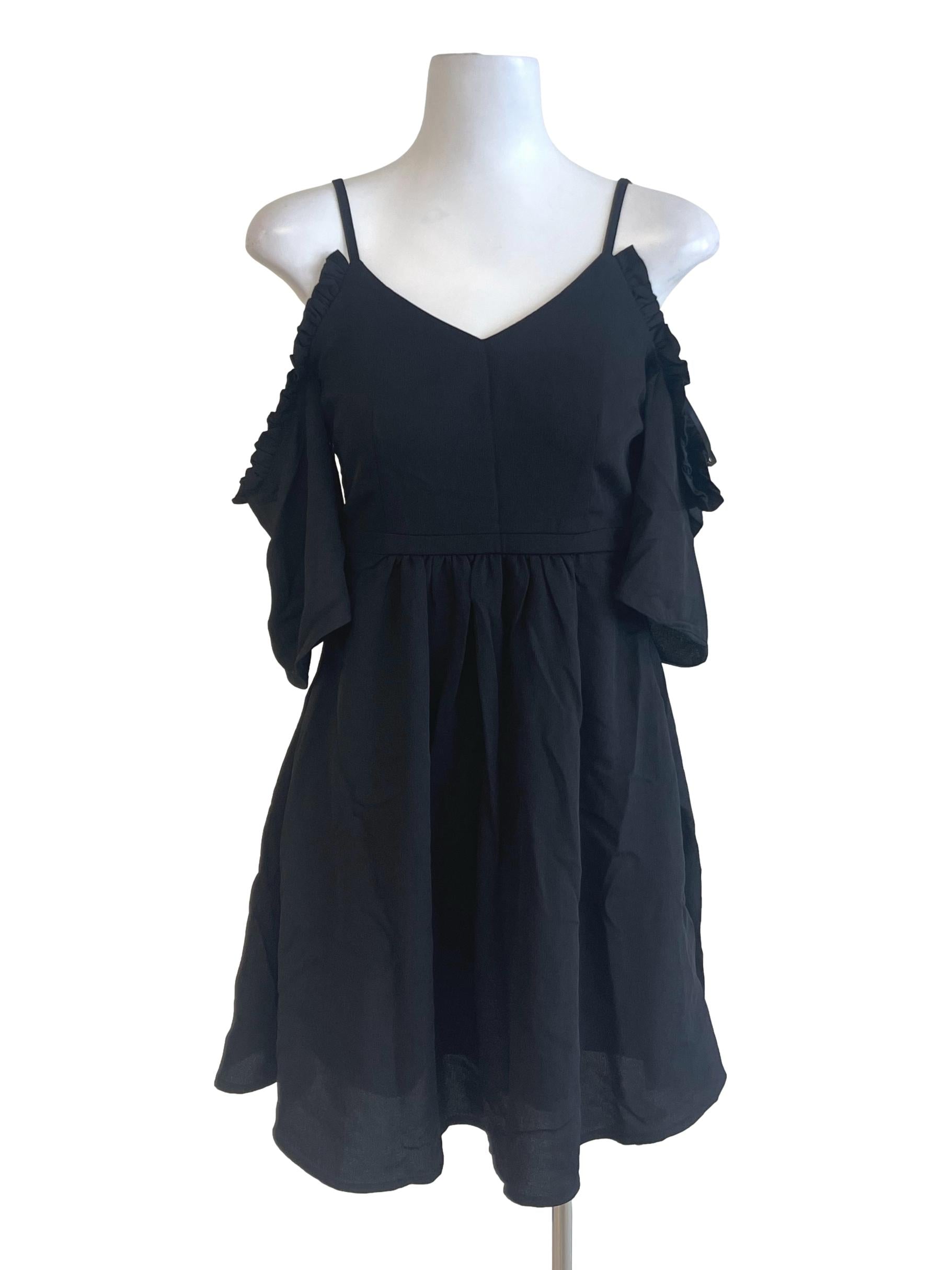 Black Ruffle Strap Off Shoulder Dress
