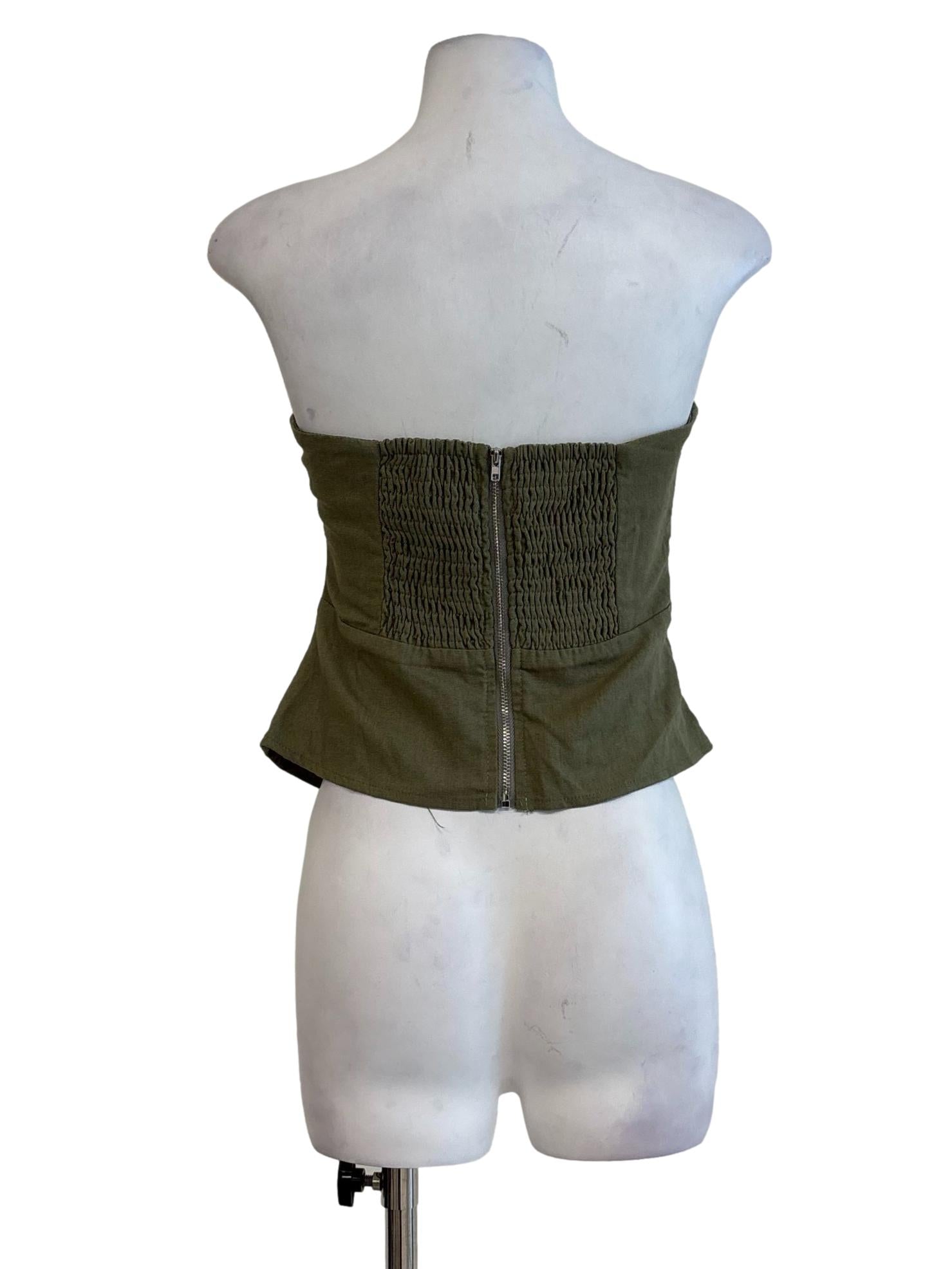 Olive Green Strapless Ruched Top