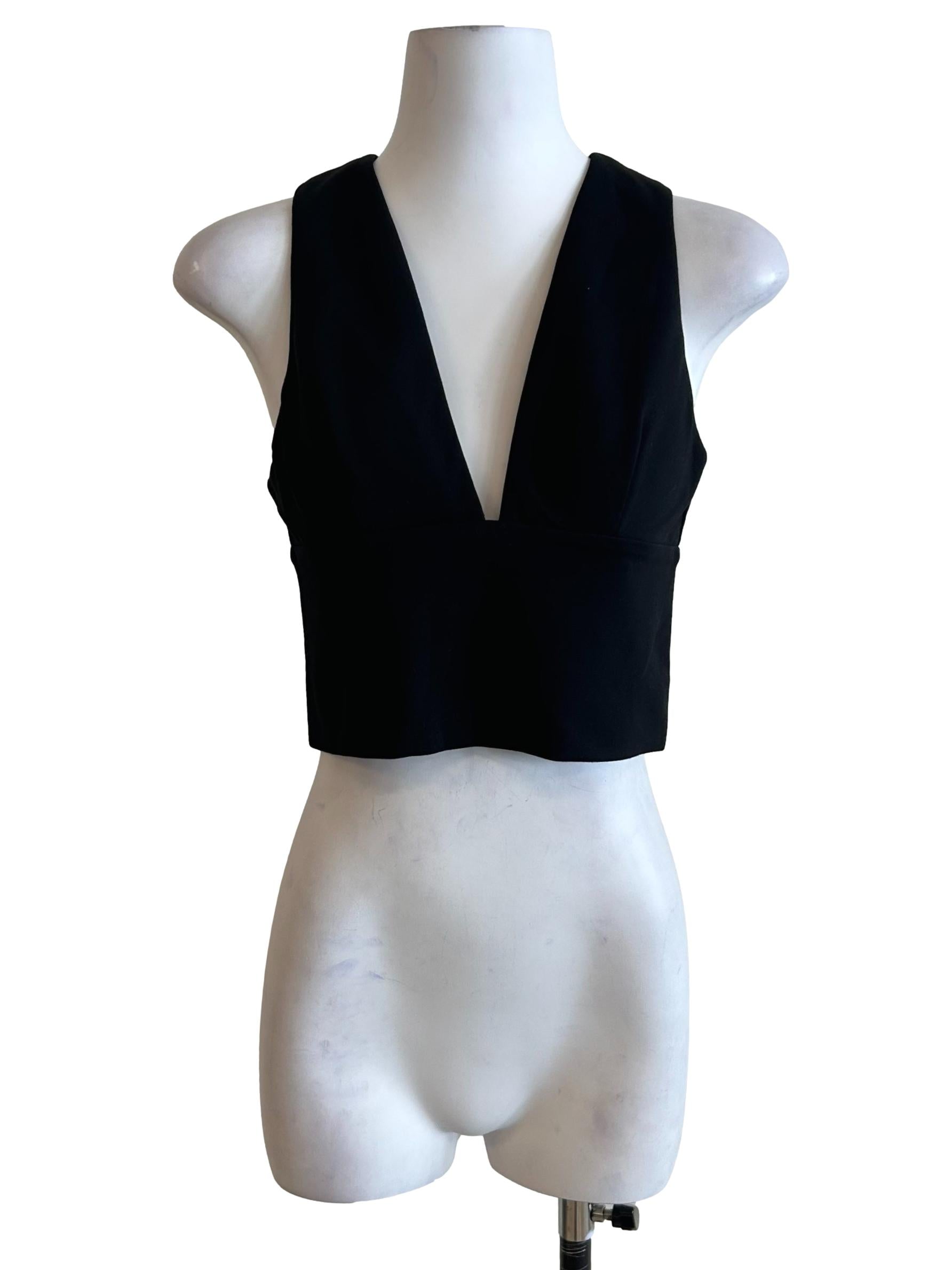 Black Deep V Neck Crop