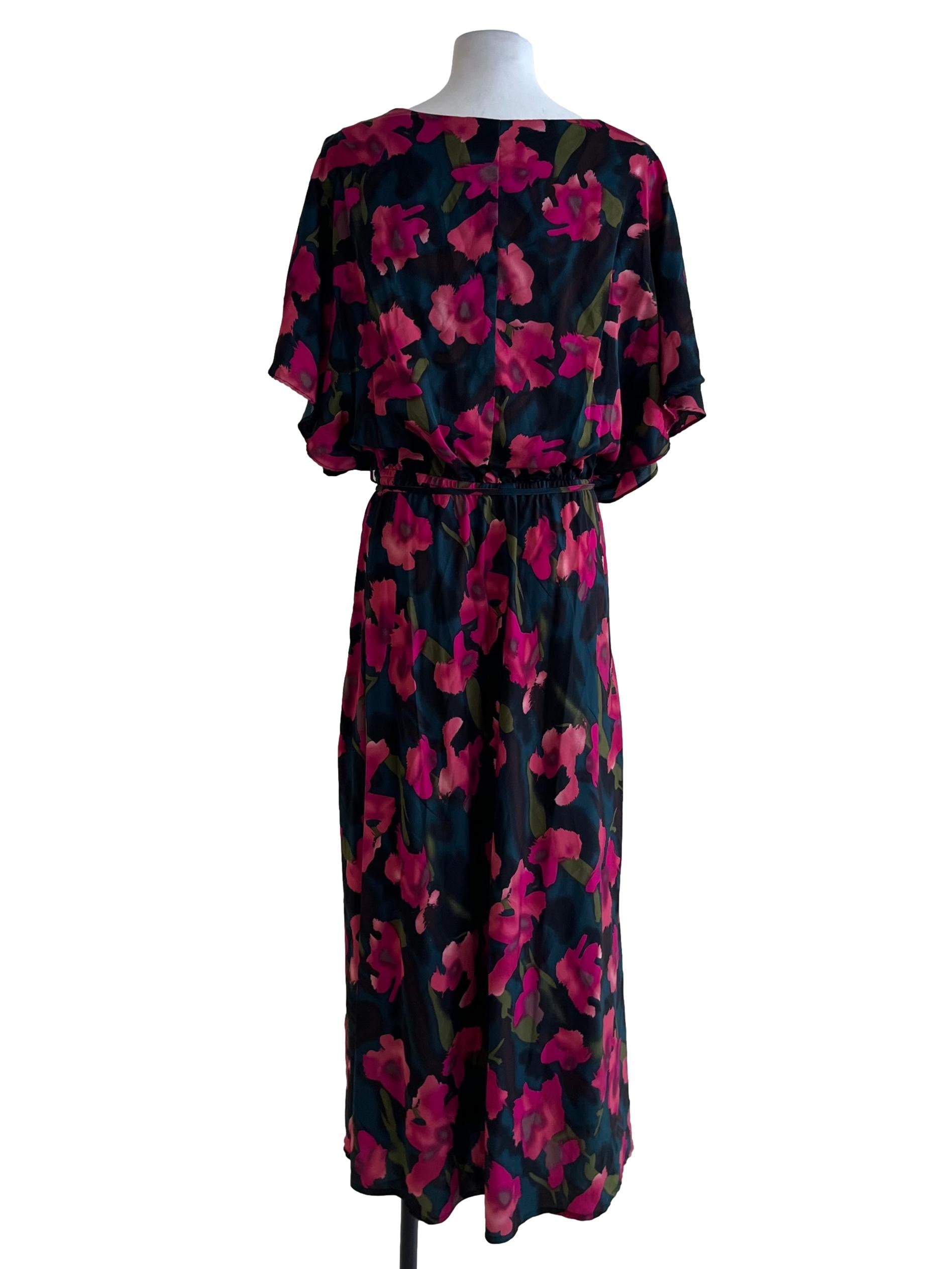 Magenta Pink Jewel Neckline Empire Dress