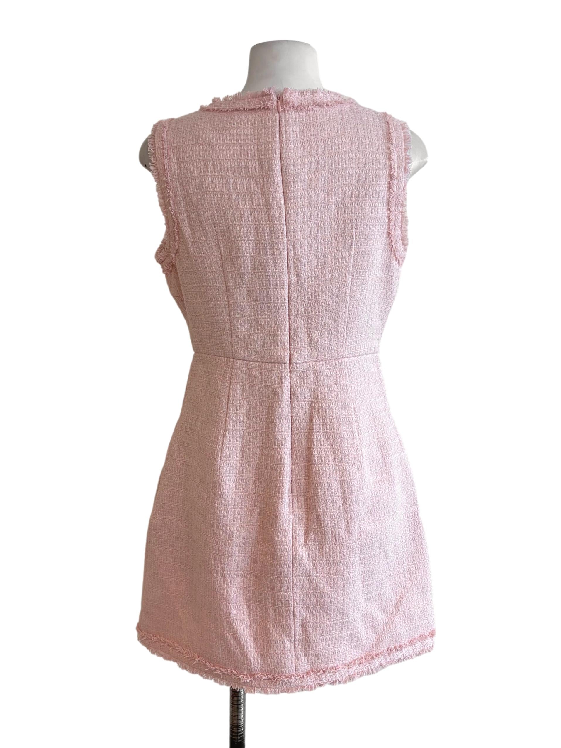 Lemonade Pink Tweed Sleeveless A-Line Dress