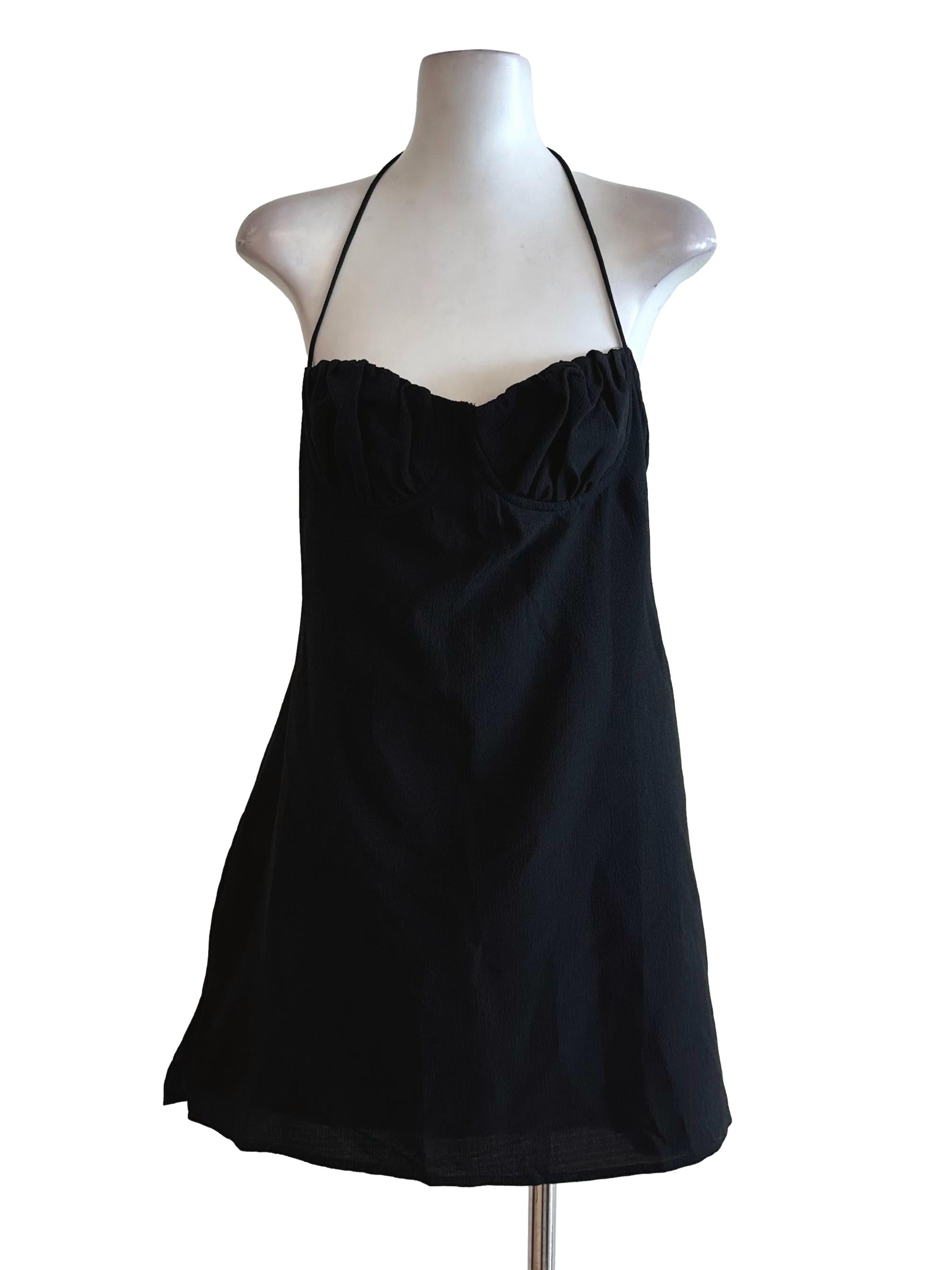 Raven Black Halter Textured Backless Dress