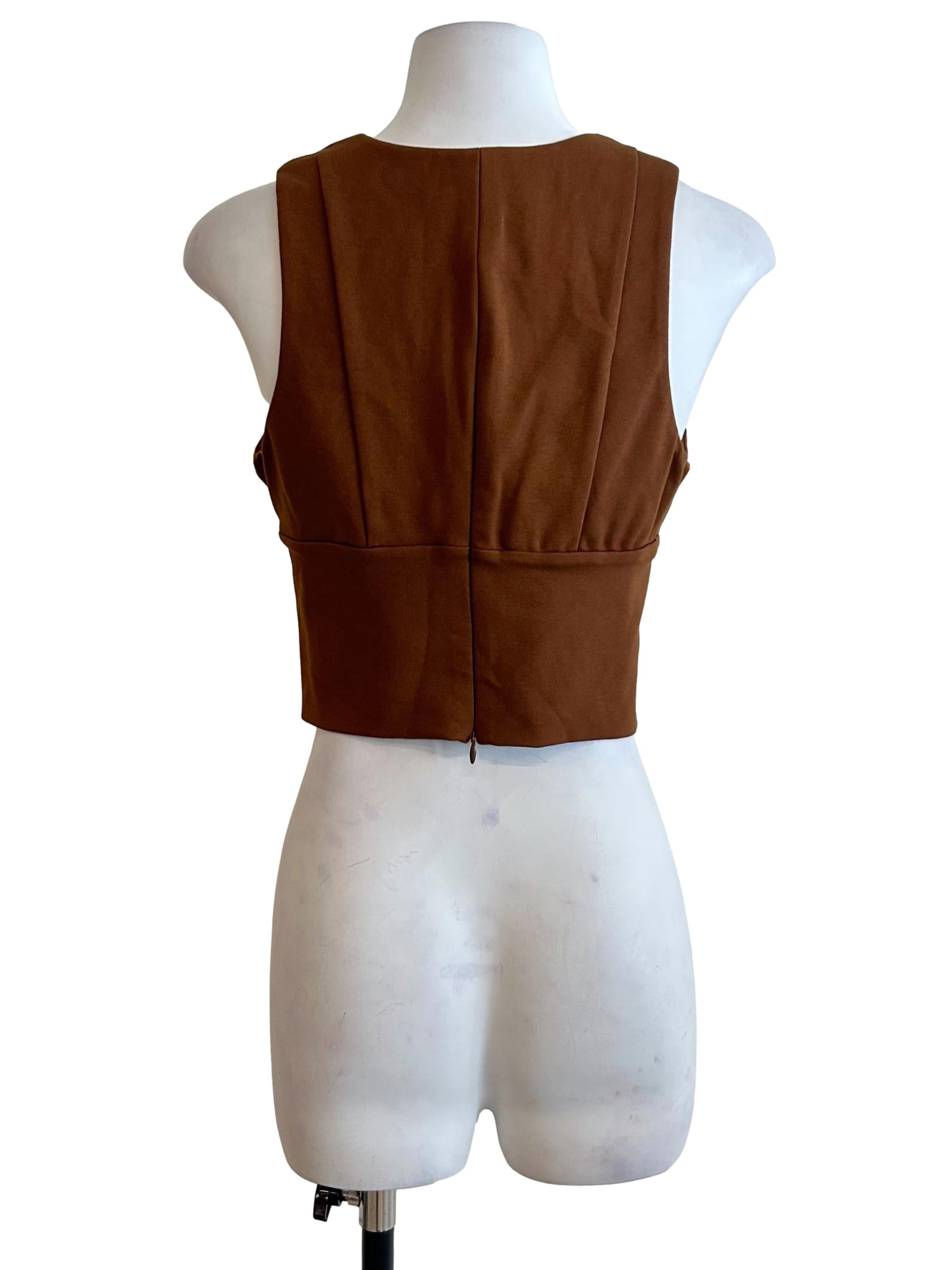 Tawny Brown Deep V Neck Crop