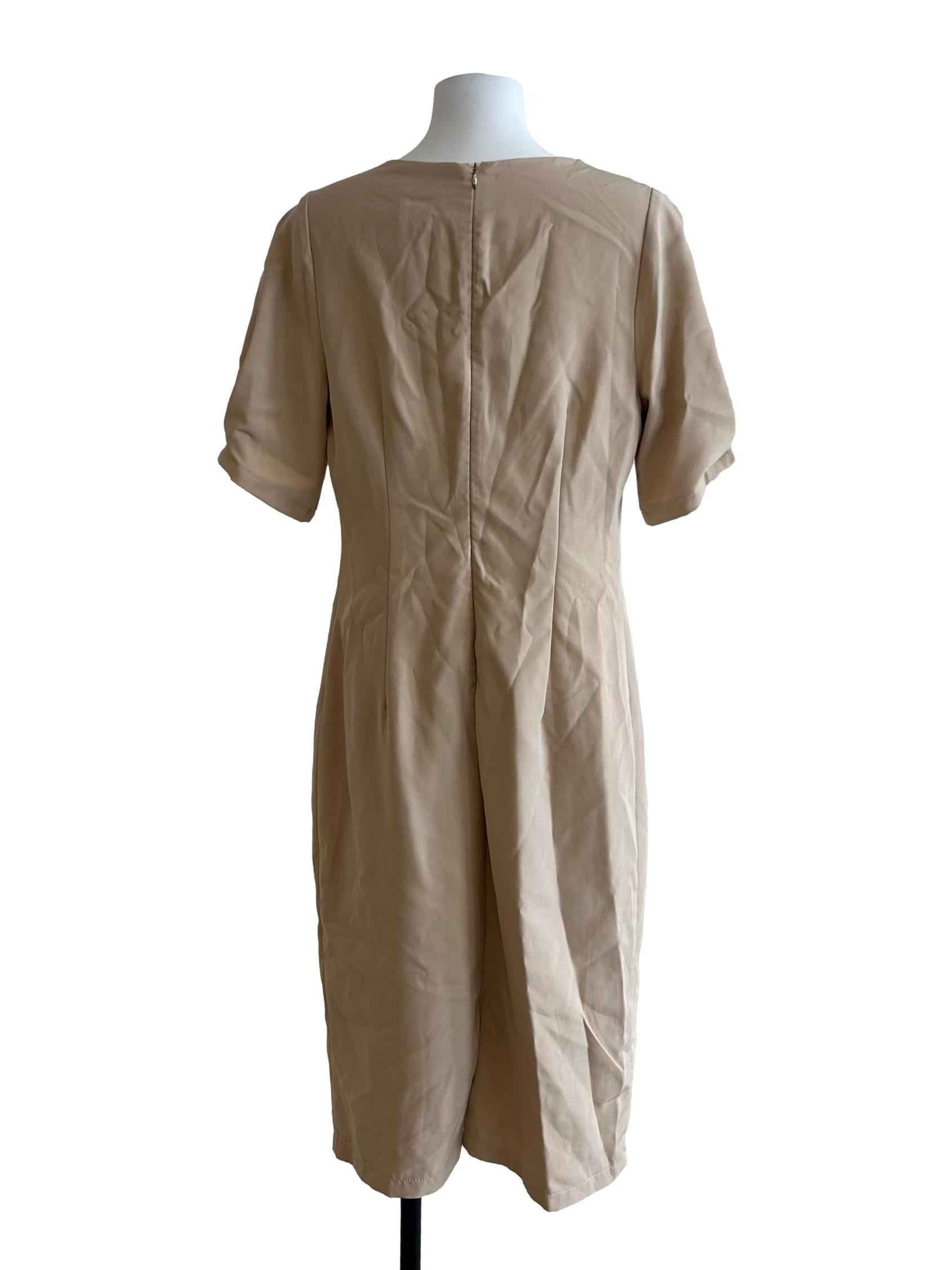 Beige Button-Front Dress