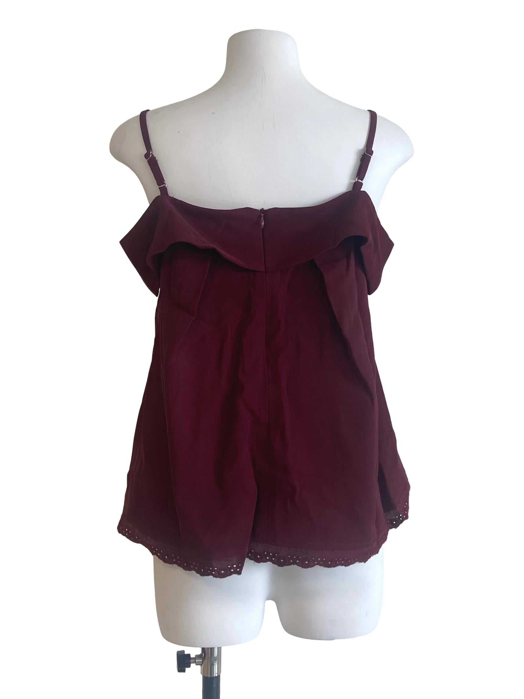 Scarlet Red Sleeveless Embroidery Floral Blouse
