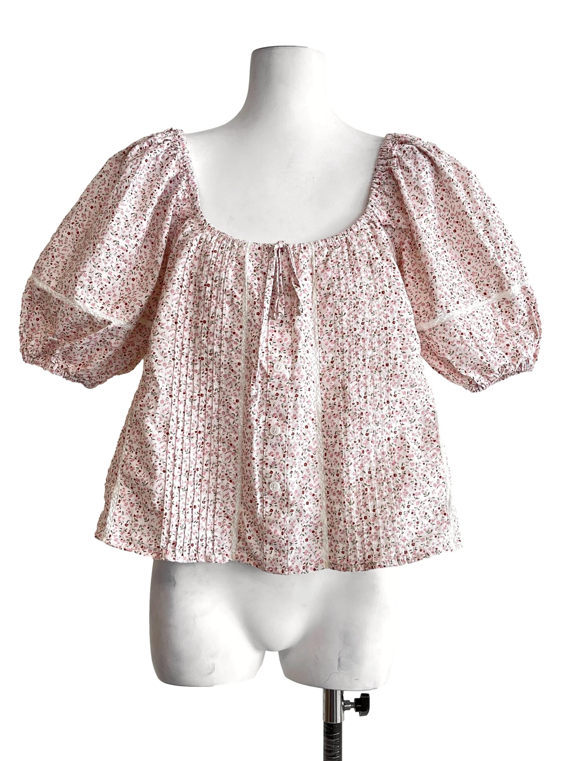 Salmon Pink Puff Sleeve Top