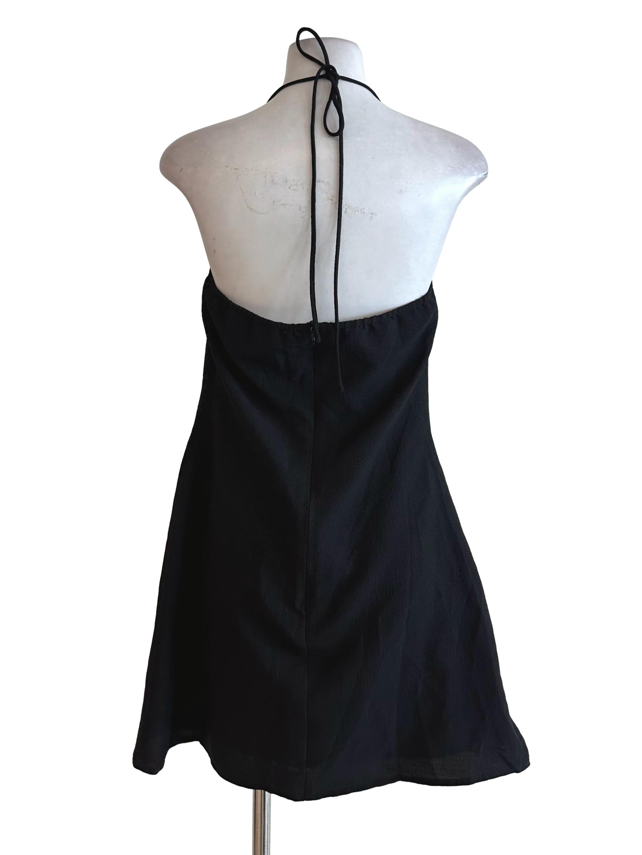 Raven Black Halter Textured Backless Dress