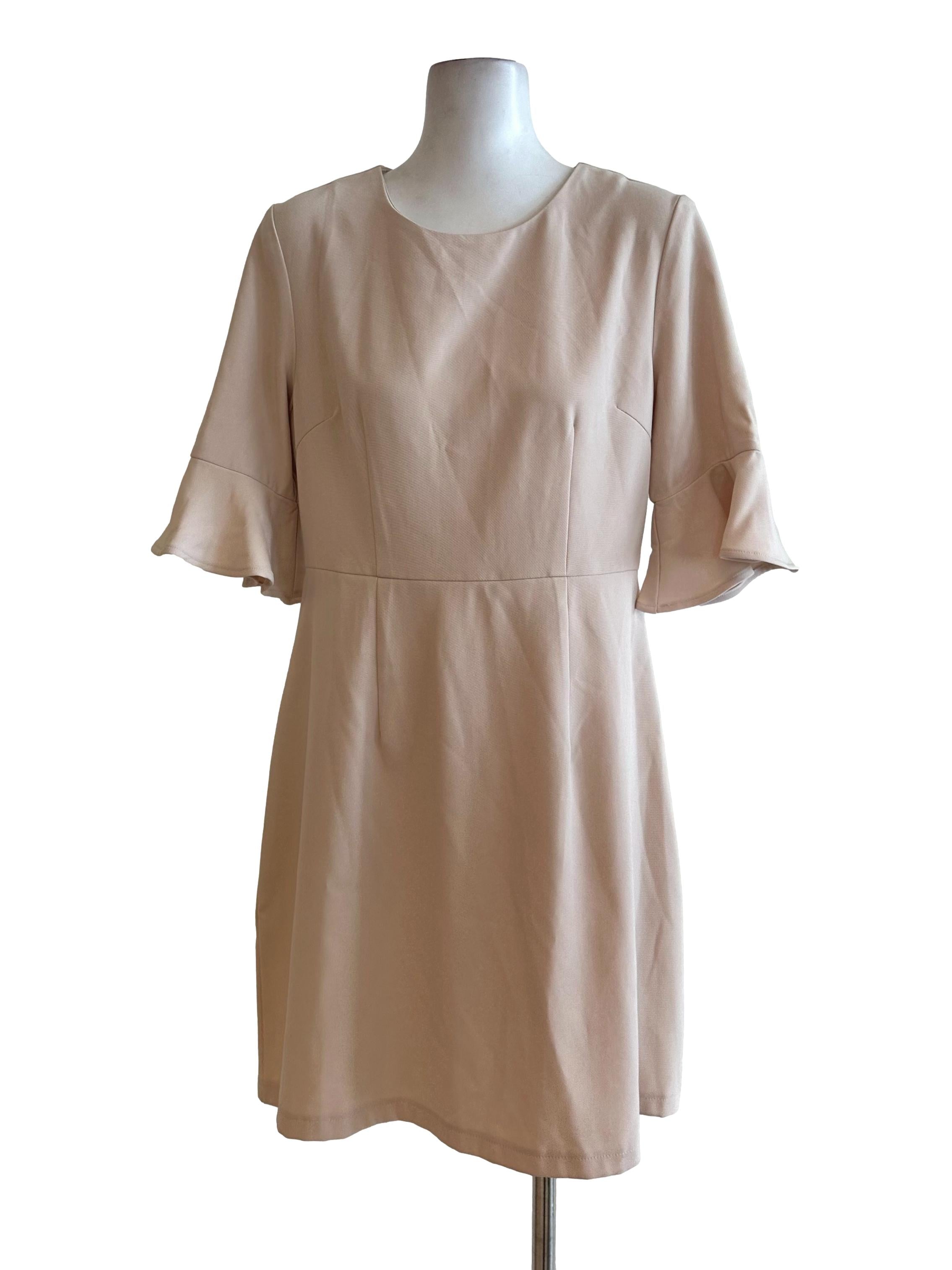 Sand Beige Round Neck Sheath Dress