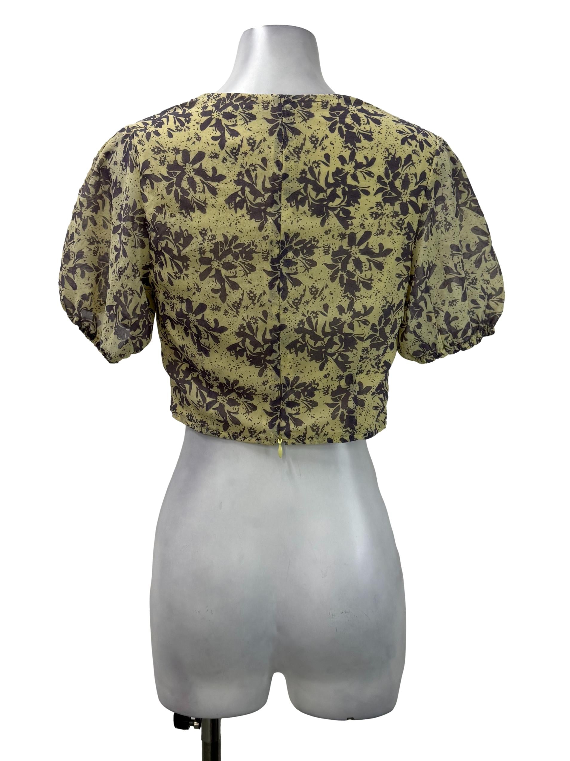 Purple Flower Balloon Sleeves Blouse