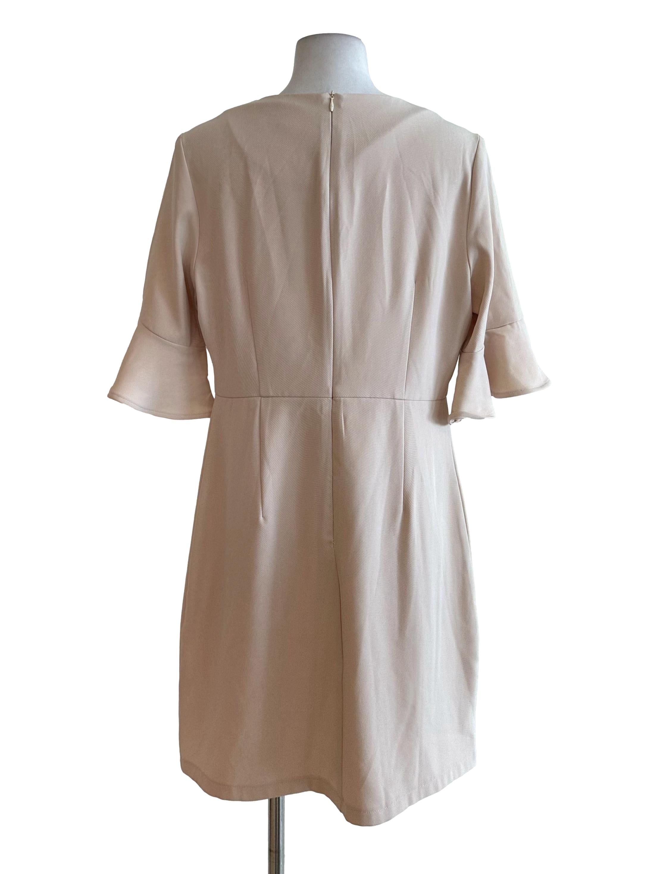 Sand Beige Round Neck Sheath Dress