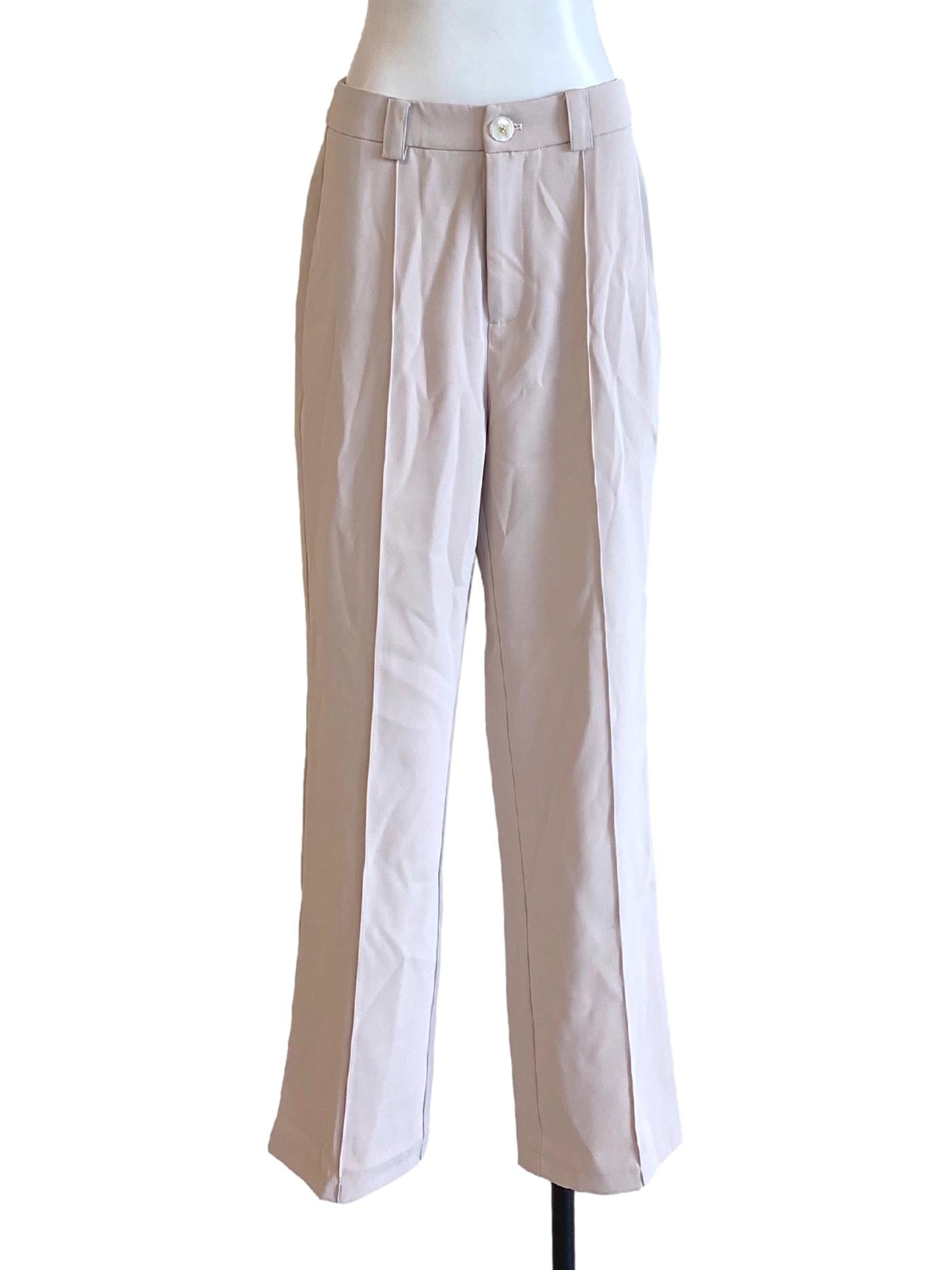 Light Crepe Pink Buttoned Waist Lined Tailored Pegged Pants