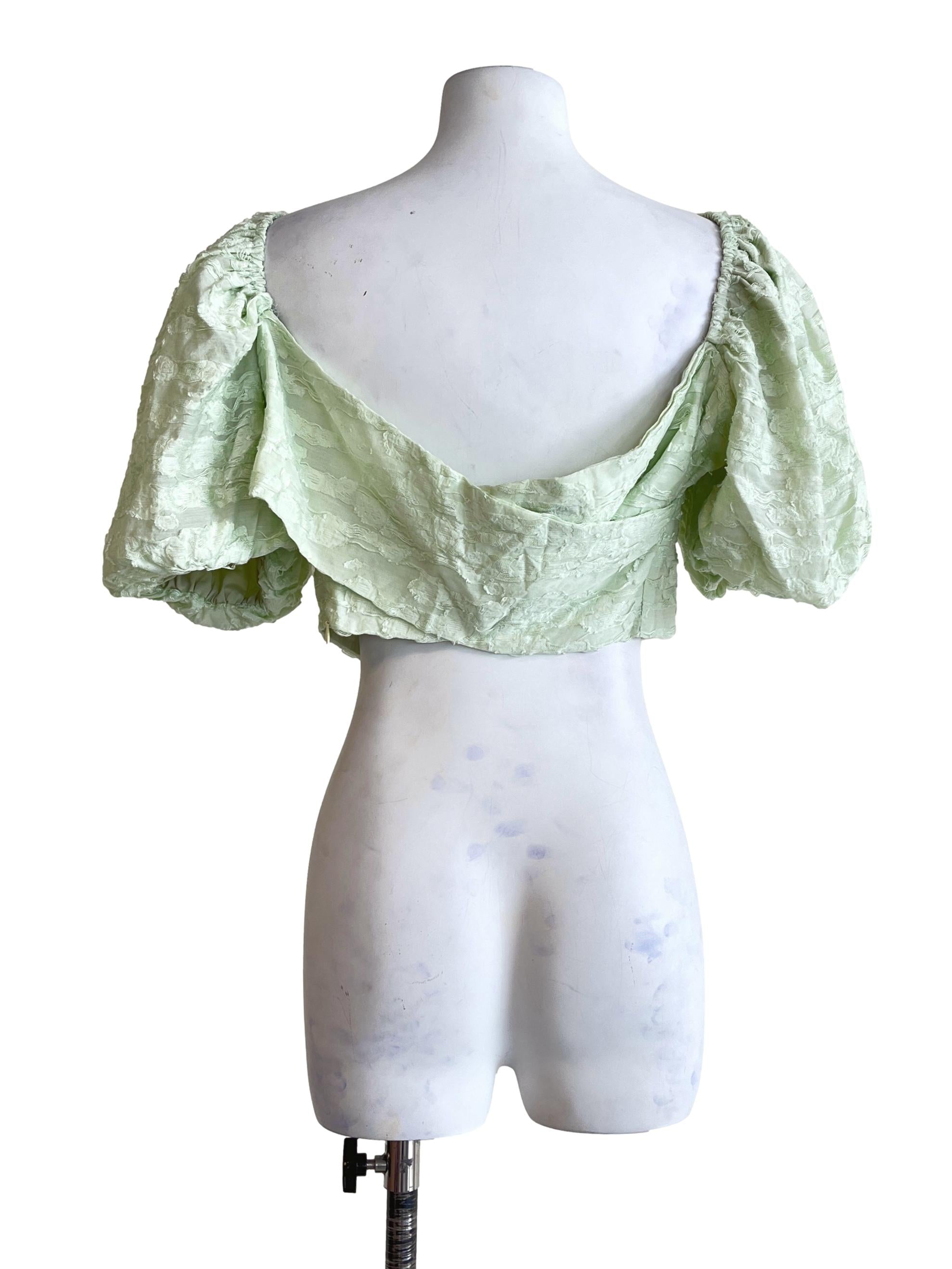 Mint Green Square Puff Sleeve Cropped Top