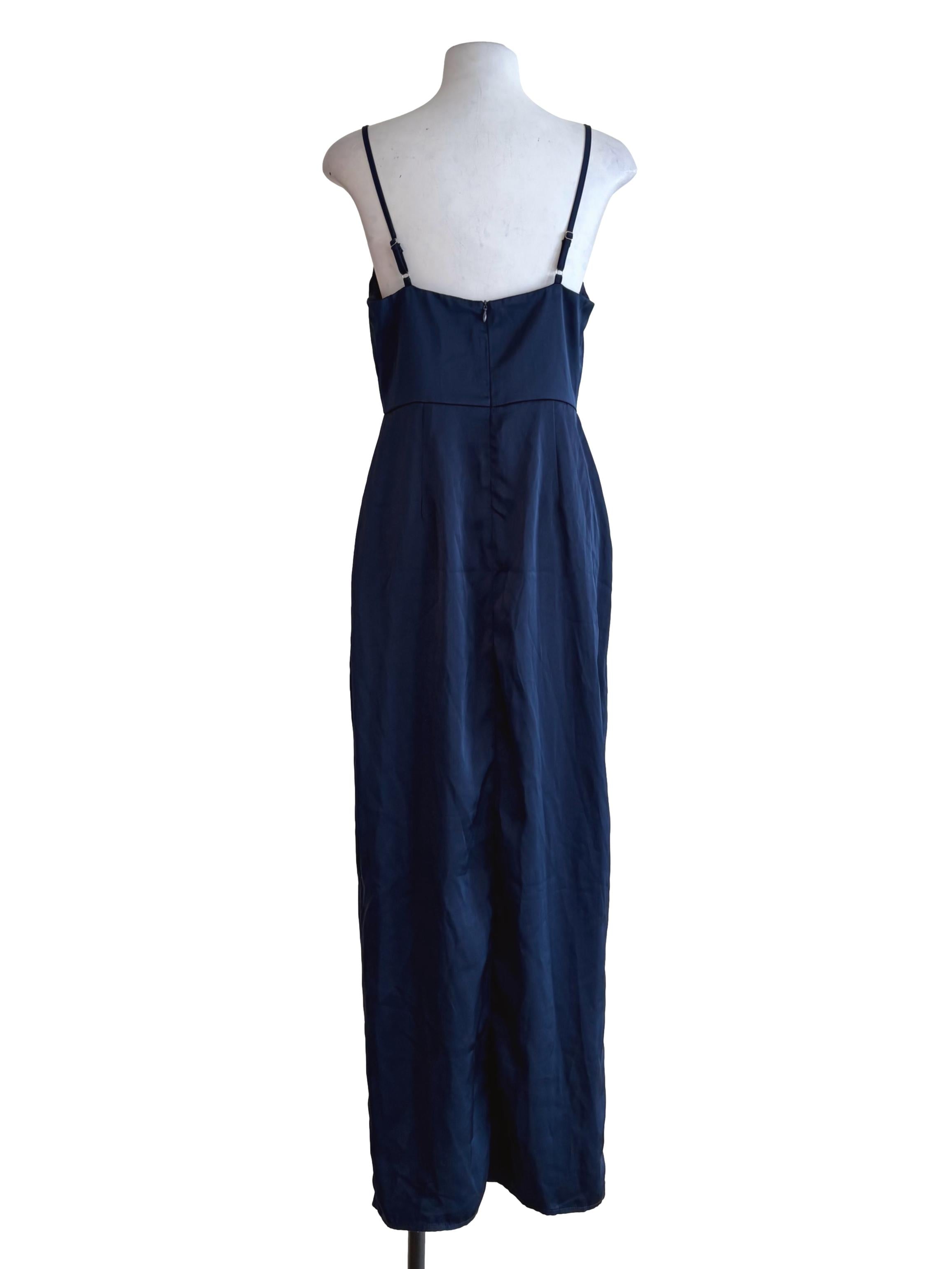 Navy Blue Silk Spaghetti Strap Slip Dress