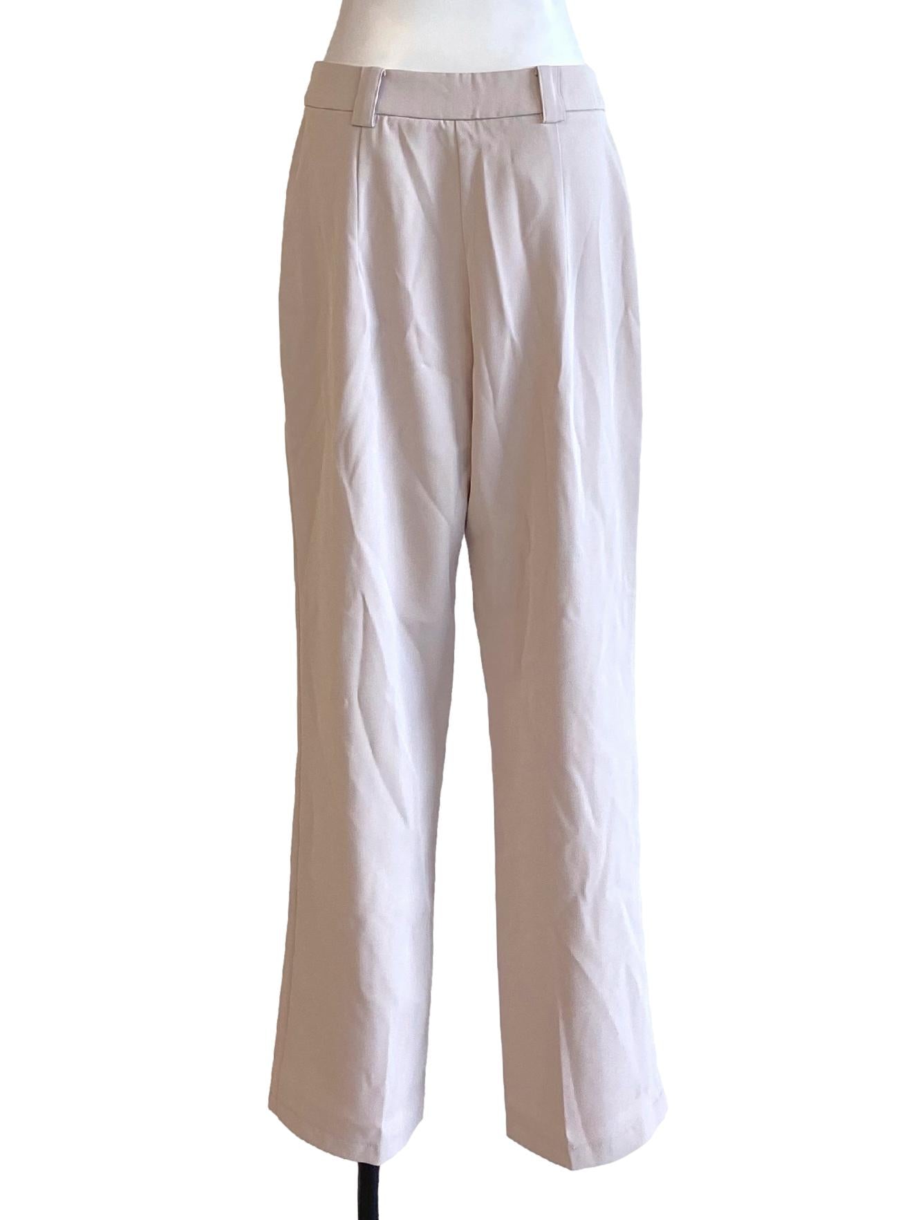 Light Crepe Pink Buttoned Waist Lined Tailored Pegged Pants