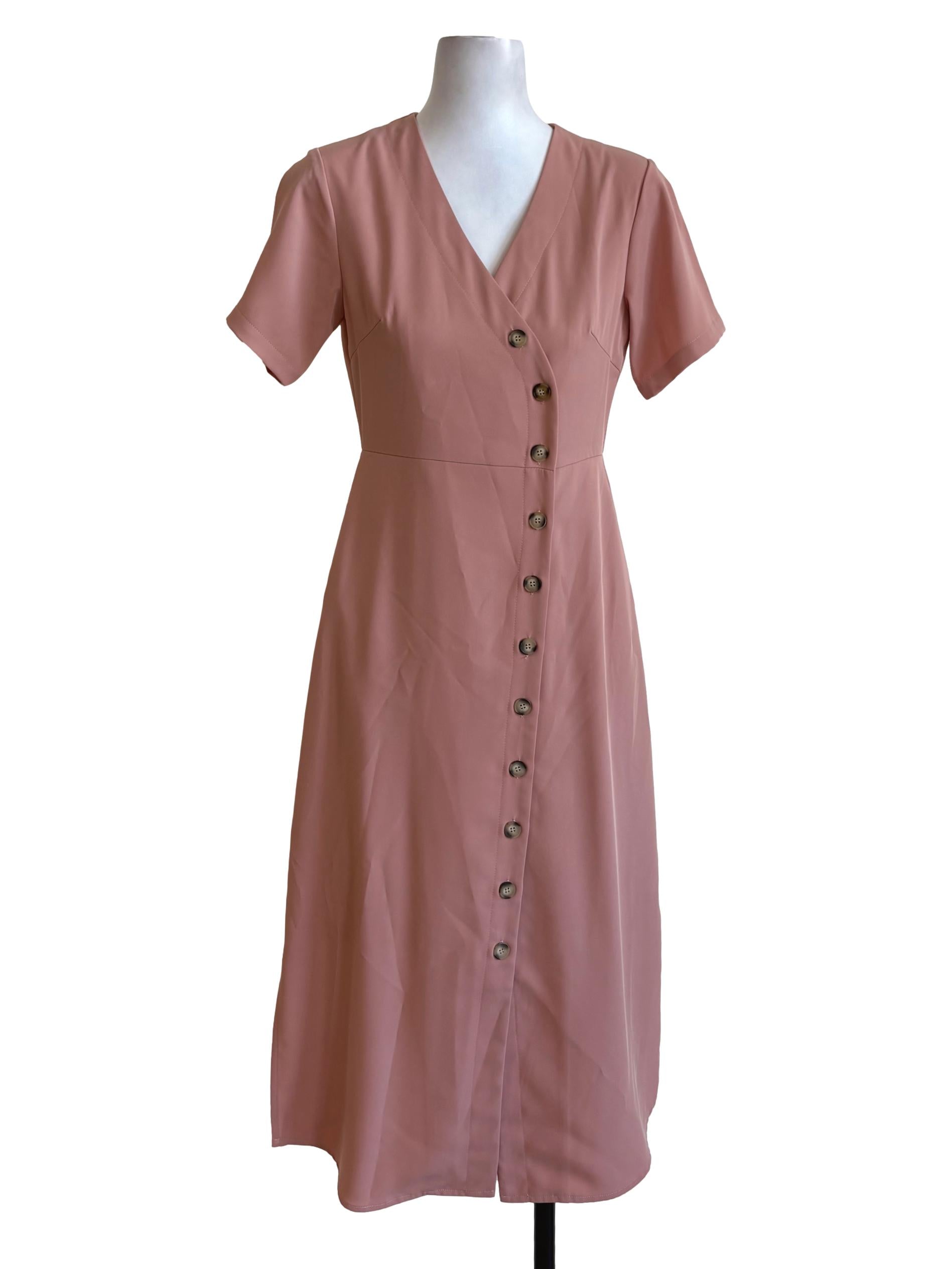 Salmon Pink Buttoned A-Line Dress TCL