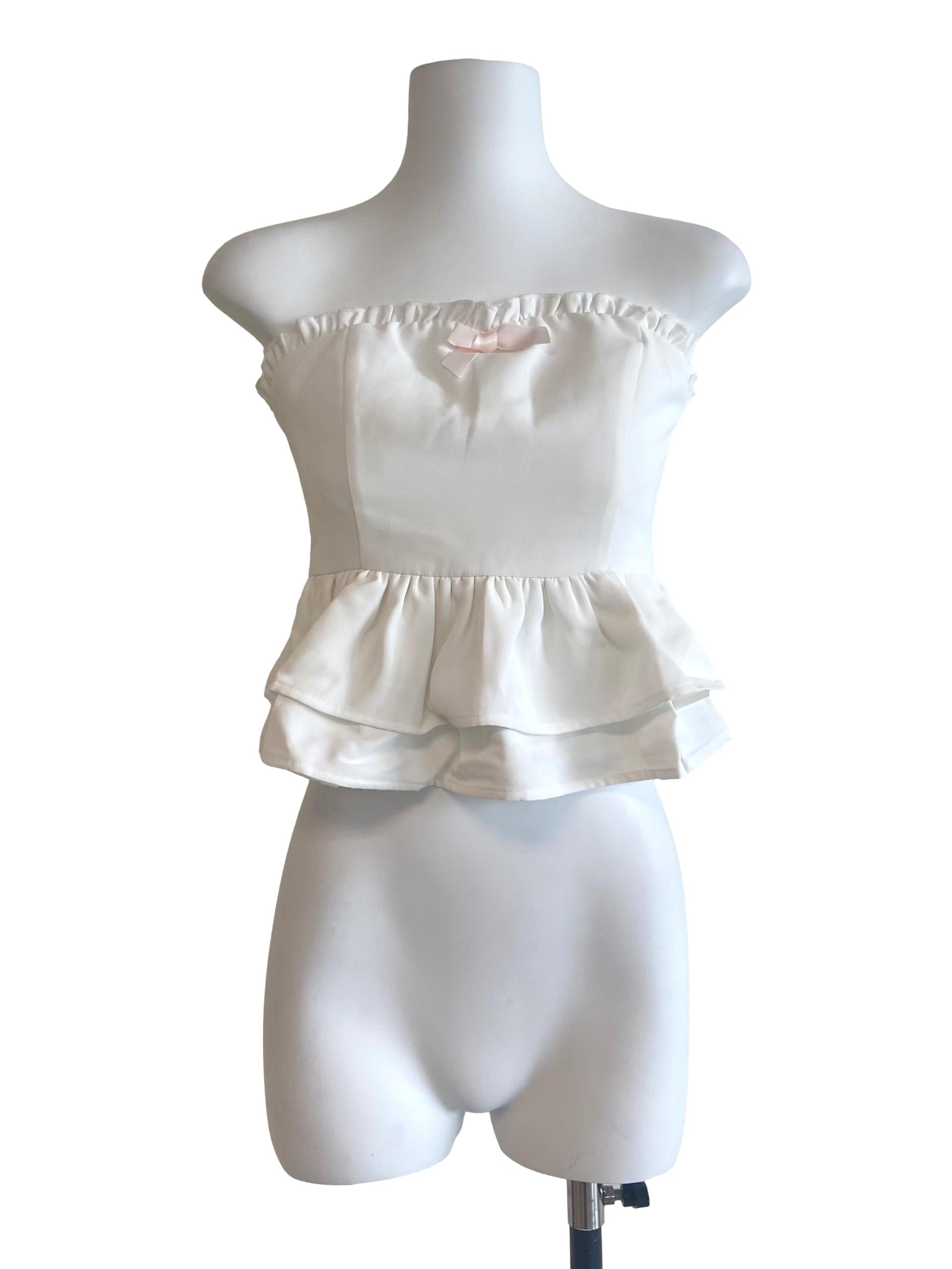 White Strapless Layered Top