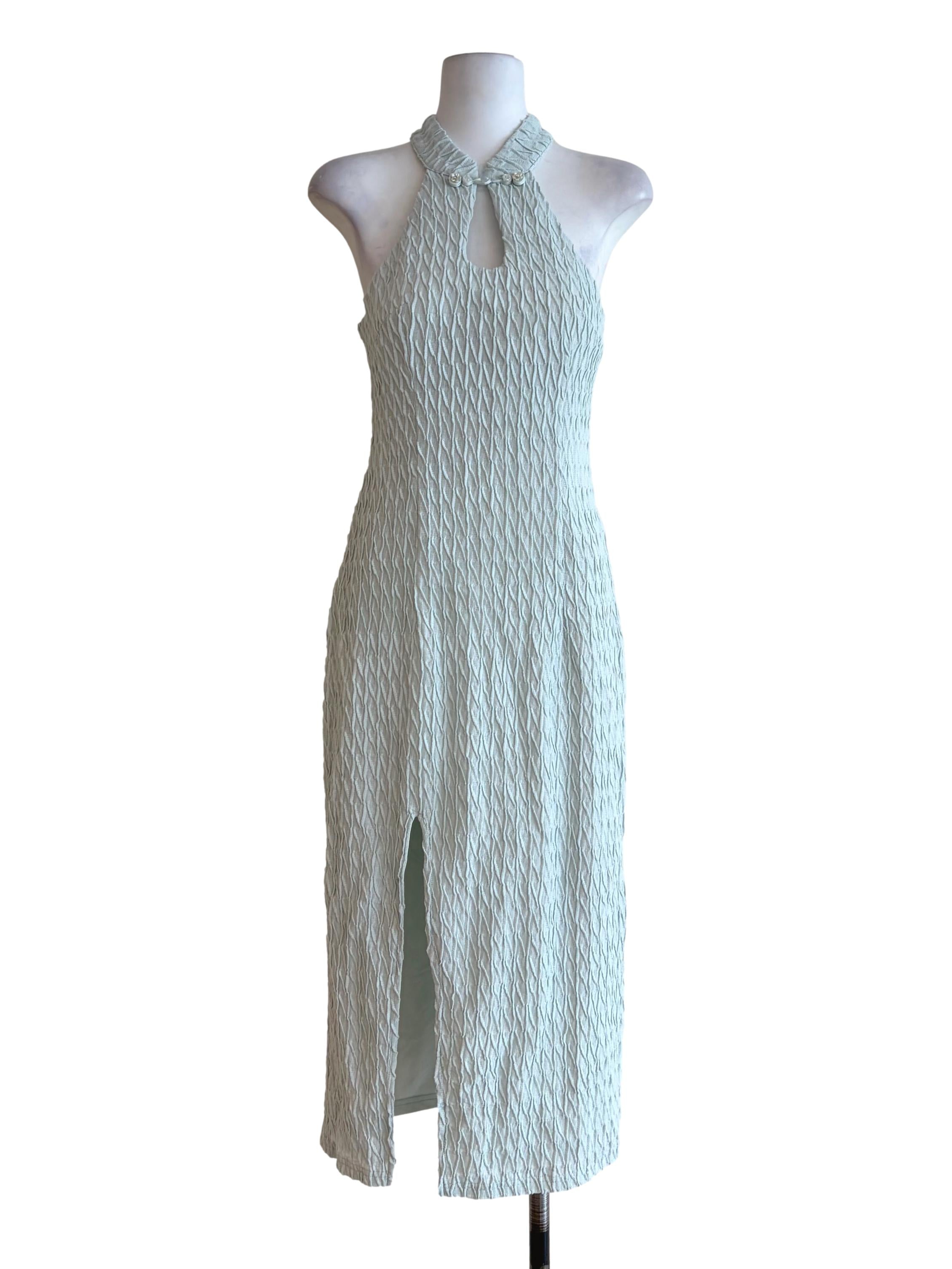 Mint Green Textured High Neck Bodycon Dress