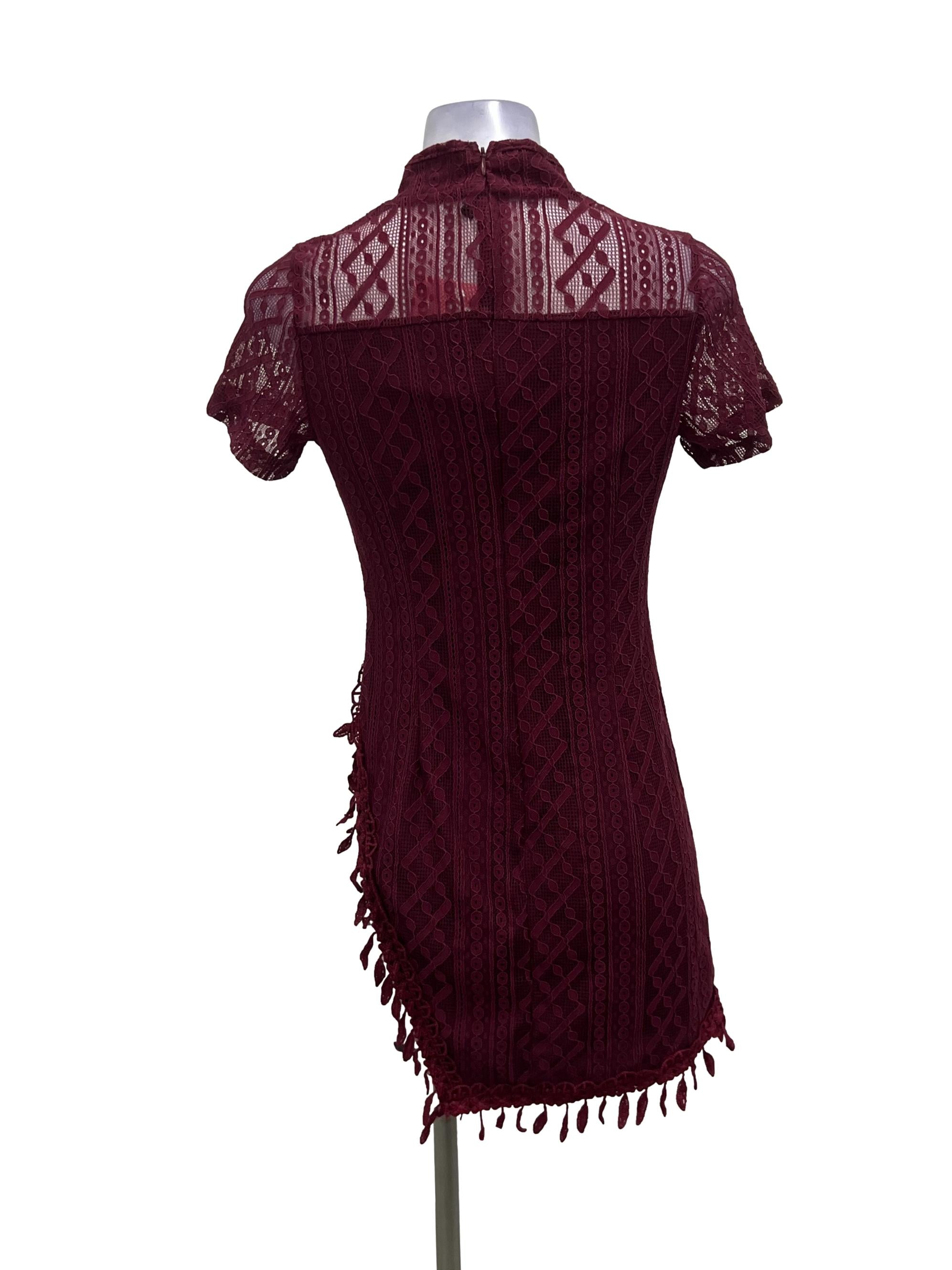 Mahogany Red Lace Cheongsam Mini Dress