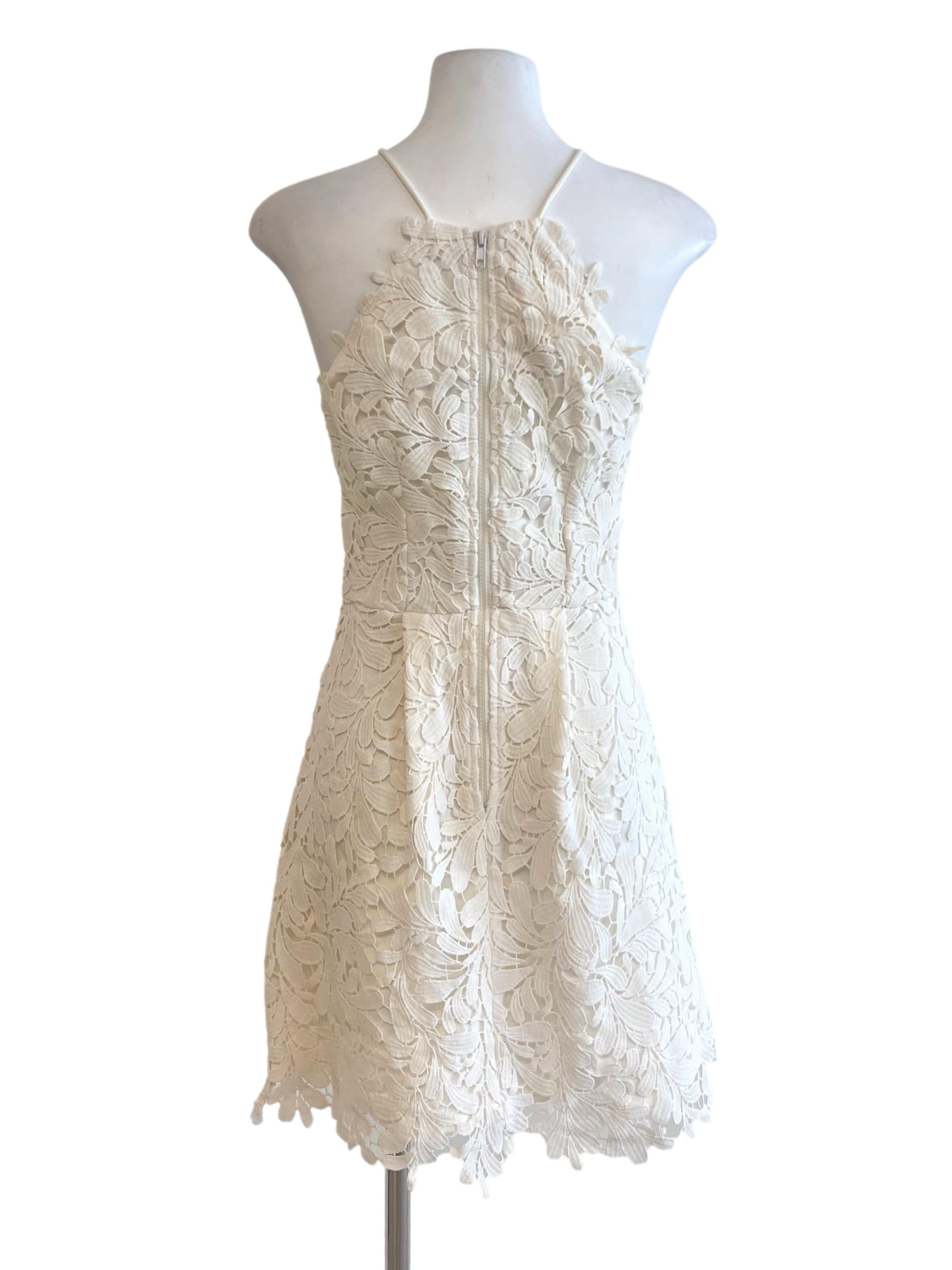 White Lace Halter Neck Mini A Line Dress