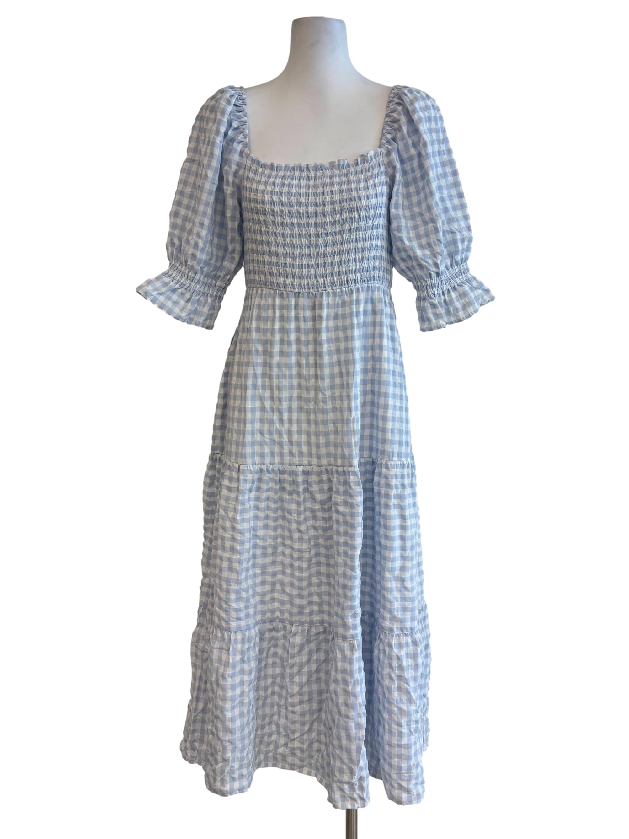 Baby Blue Checkered Cotton Dress