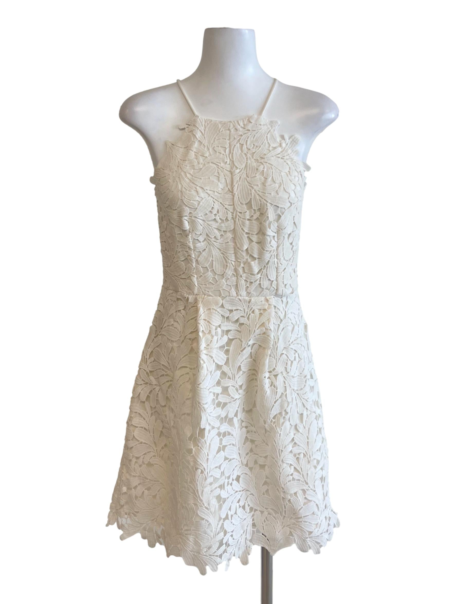 White Lace Halter Neck Mini A Line Dress