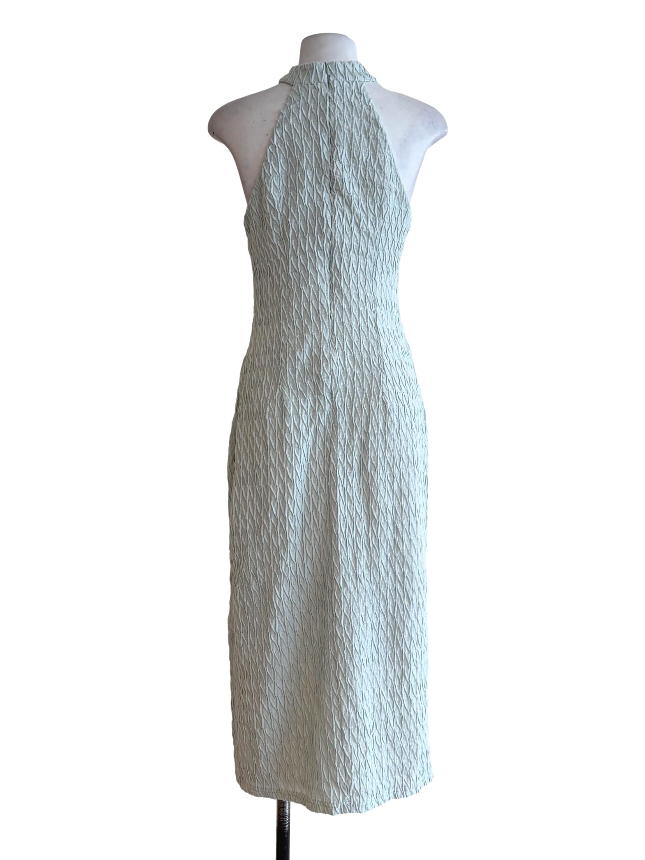 Mint Green Textured High Neck Bodycon Dress