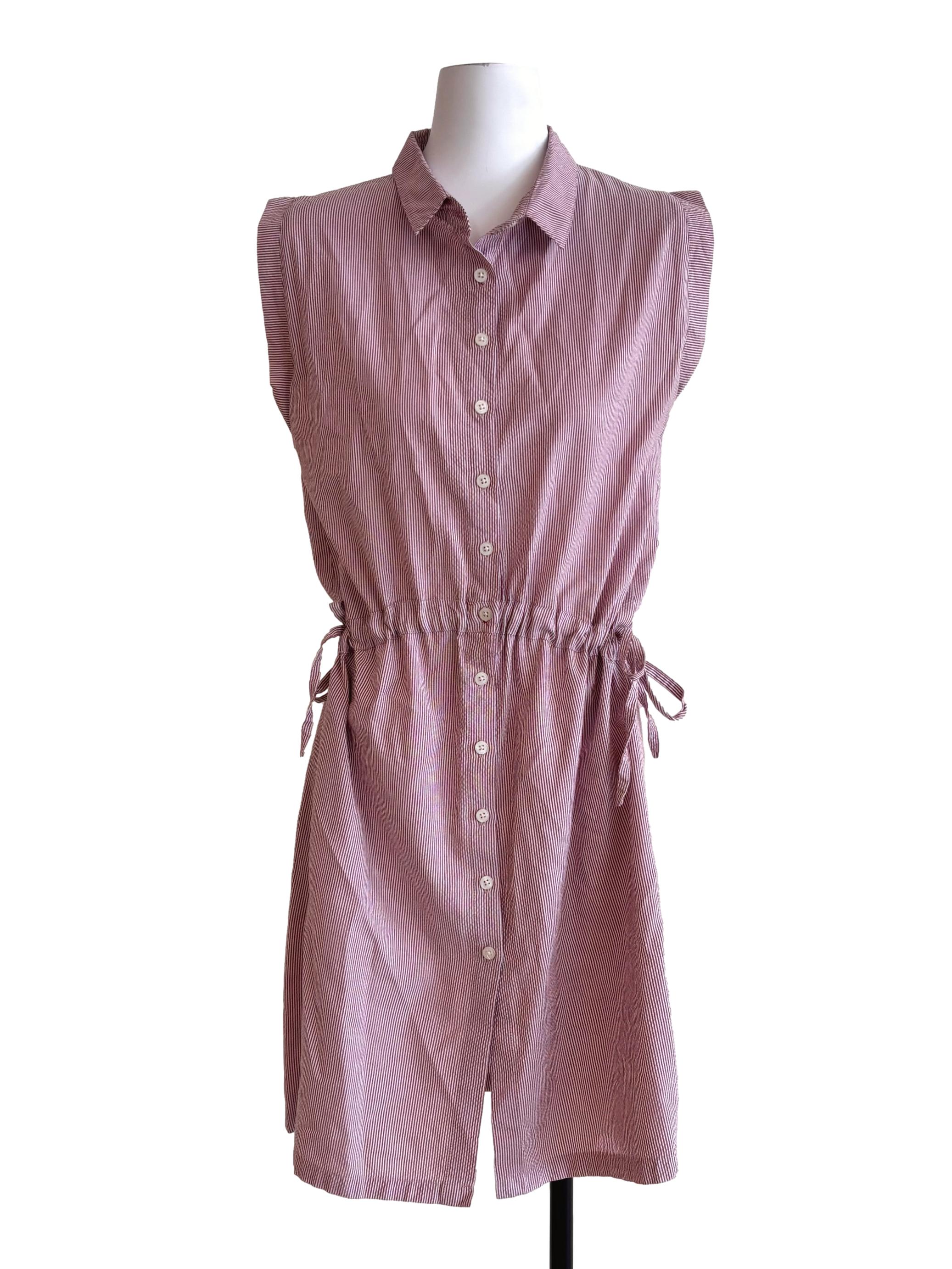 Pink Stripe Button Front Sleeveless Dress