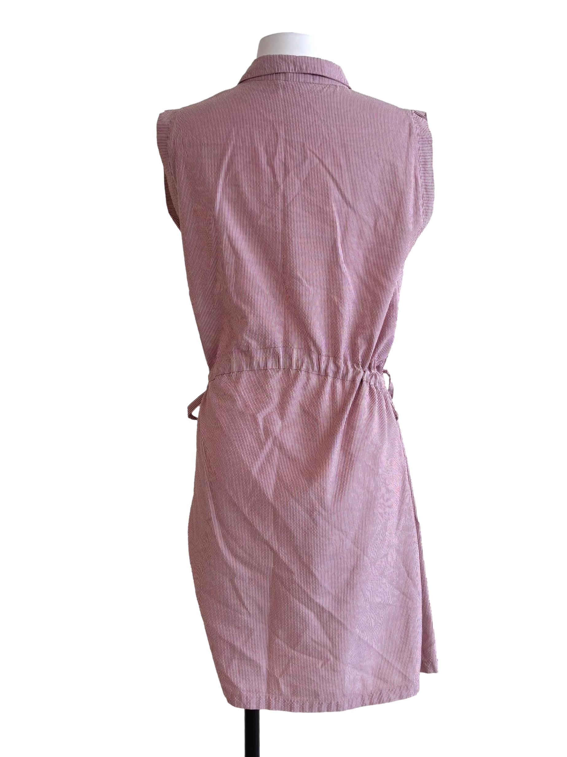 Pink Stripe Button Front Sleeveless Dress