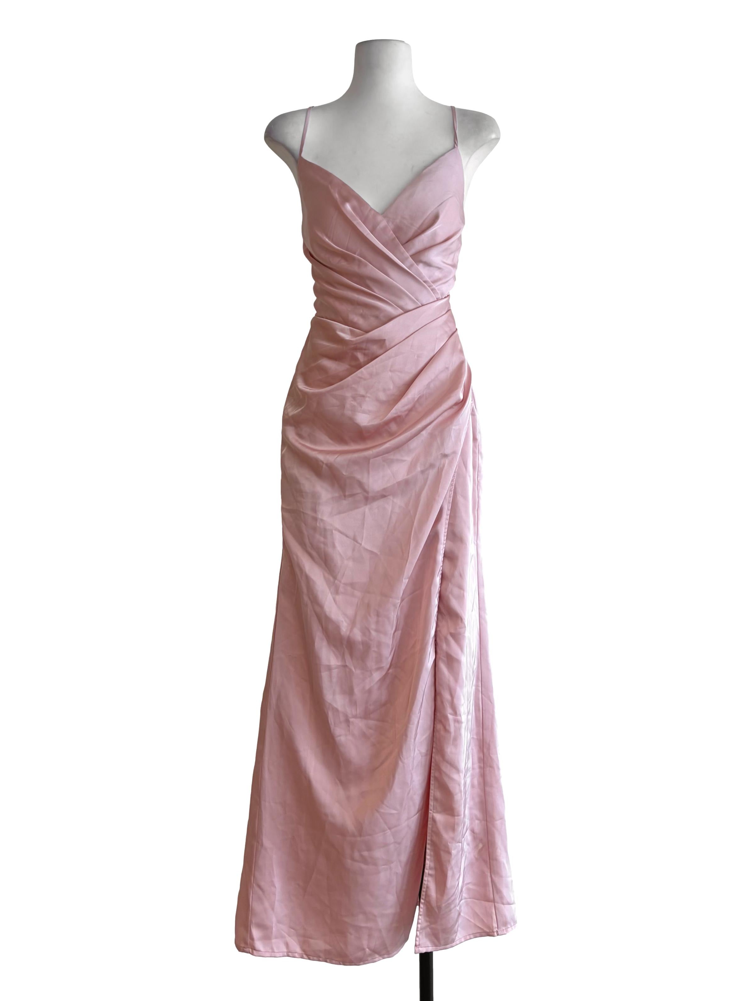 Flamingo Pink Cross Front Spaghetti Strap Slip Dress