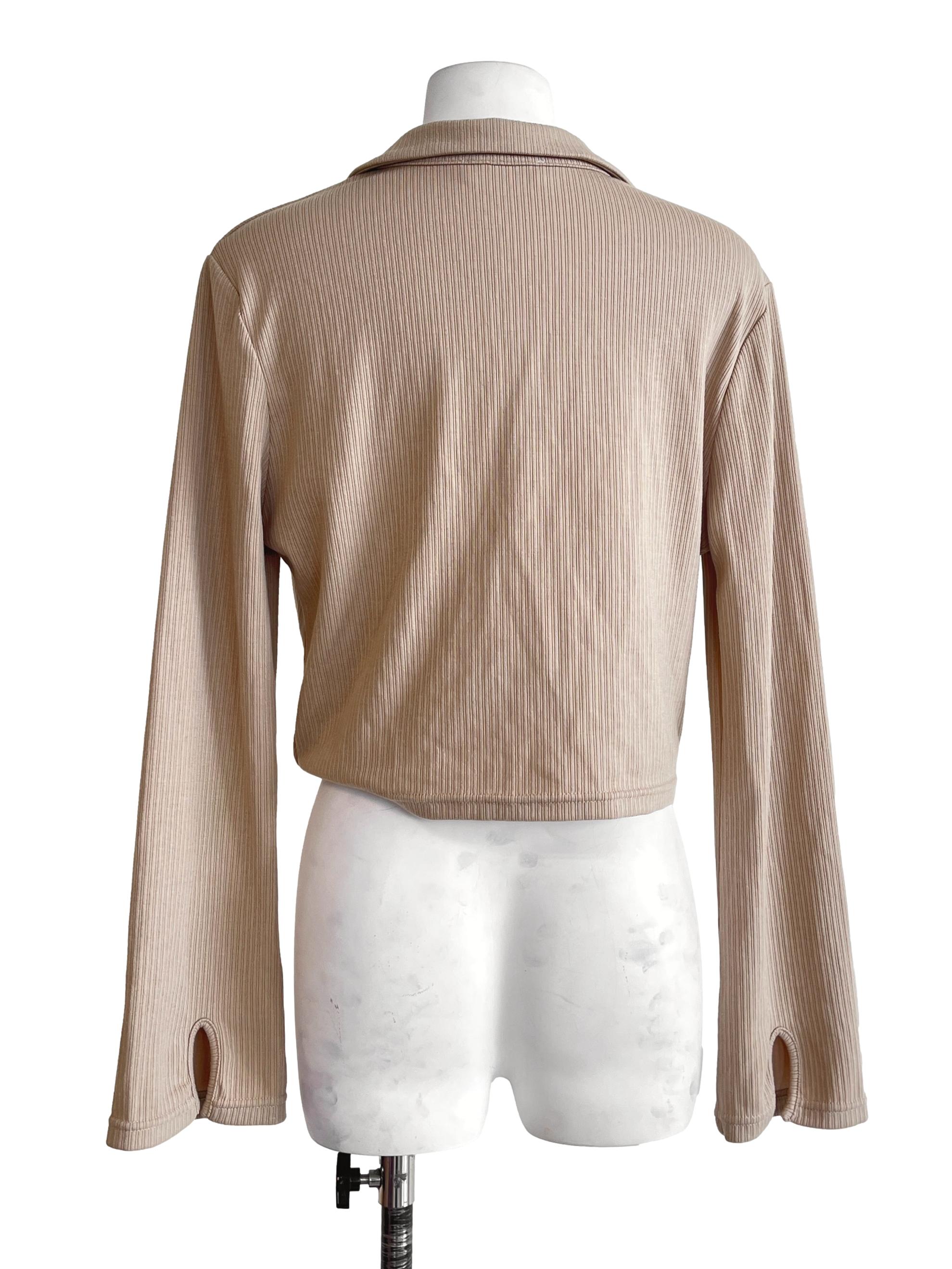 Tortilla Brown Collar Neck Long Sleeve Top