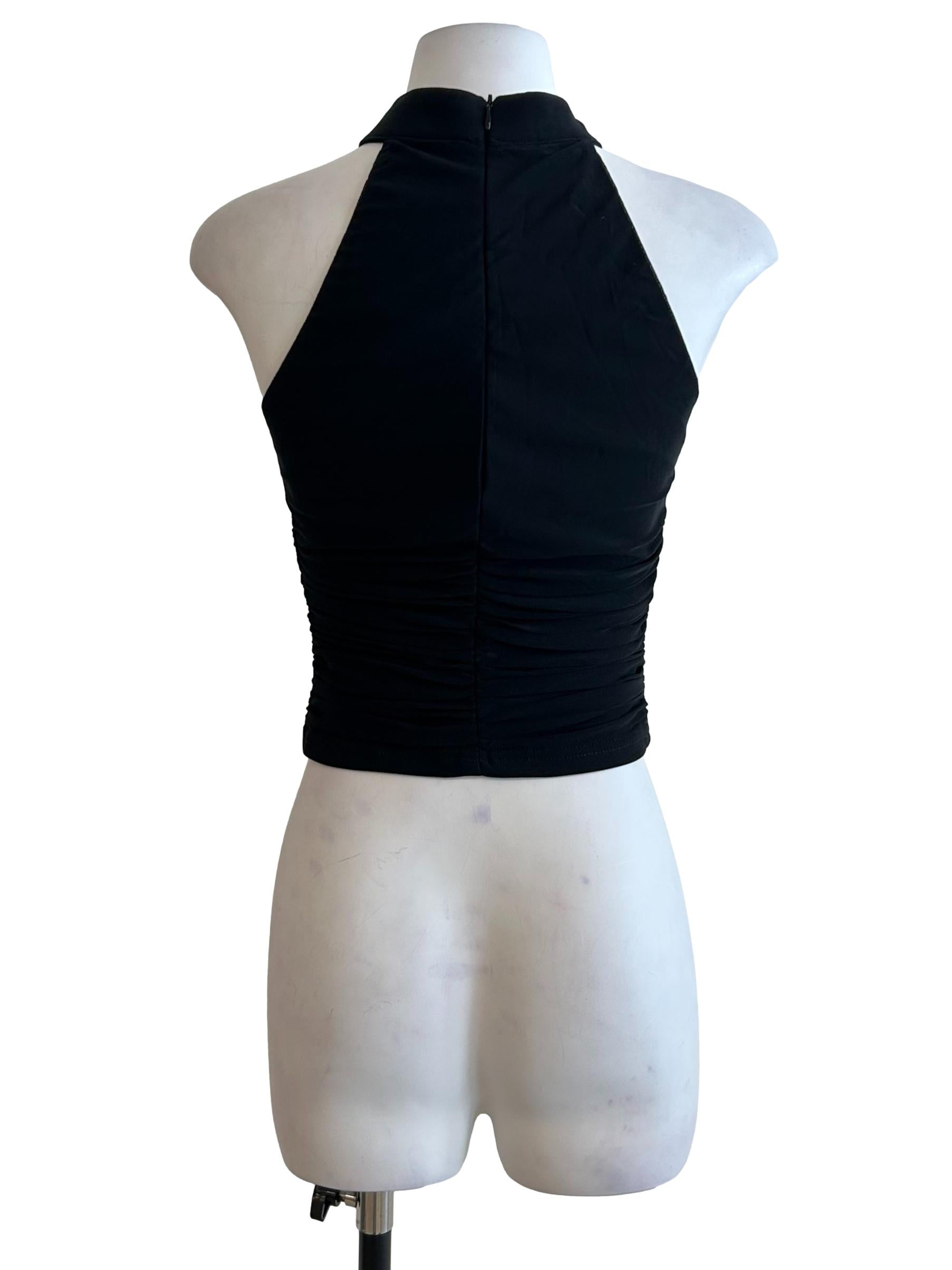 Black Beaded Mesh Halter Top