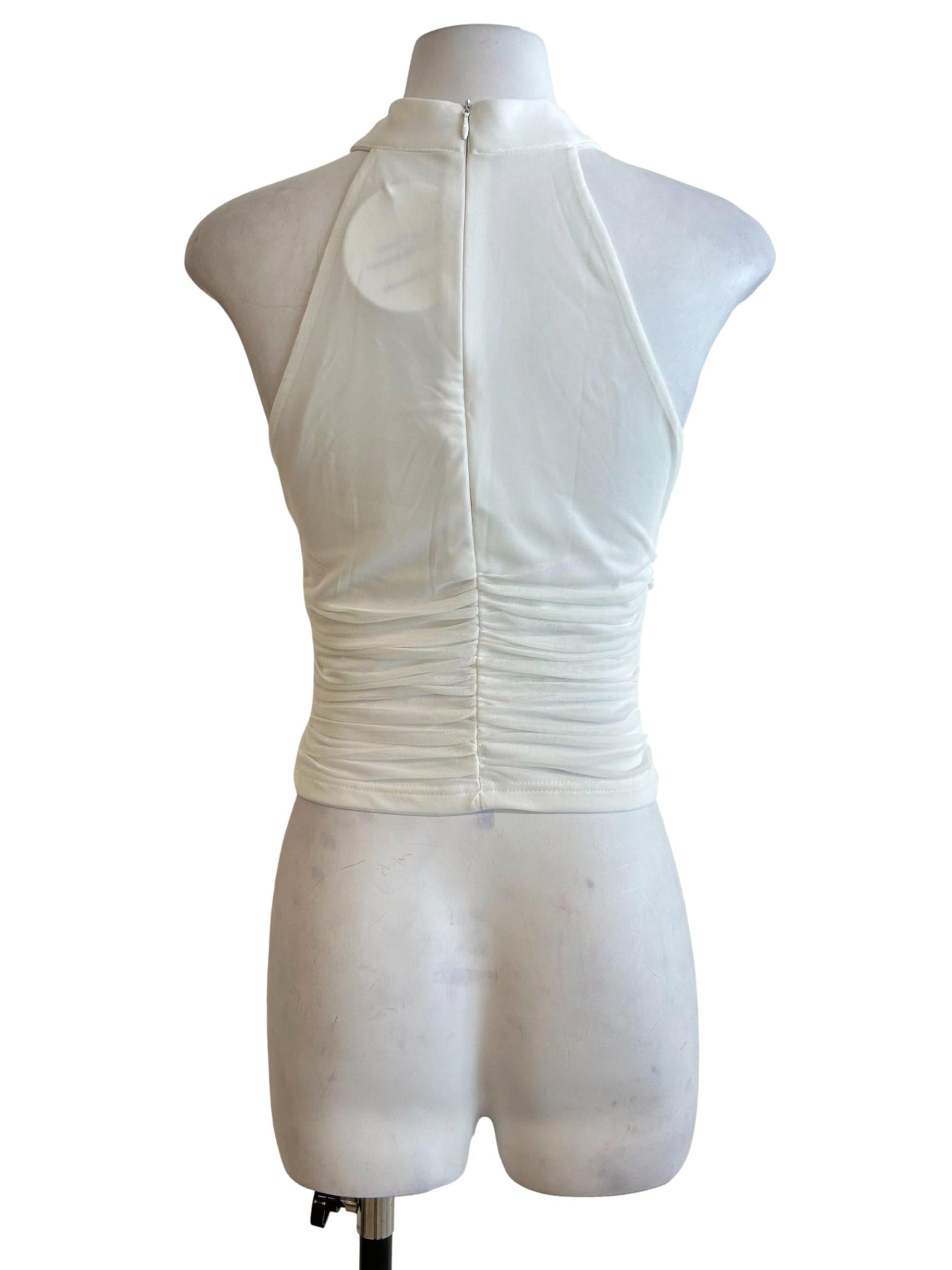 White Beaded Mesh Halter Top