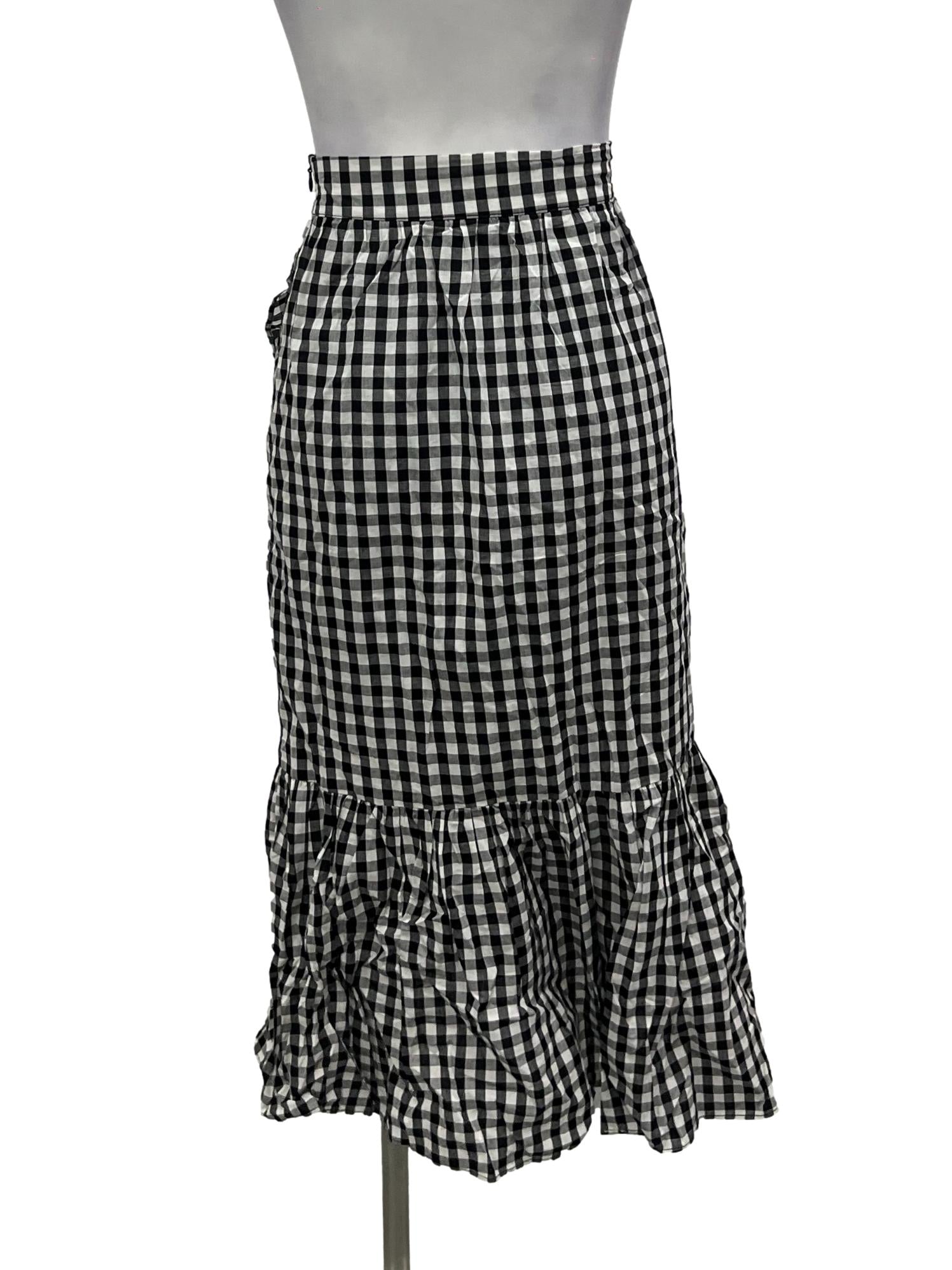 Black And White Checkered Asymmetrical Ruffle Skirt