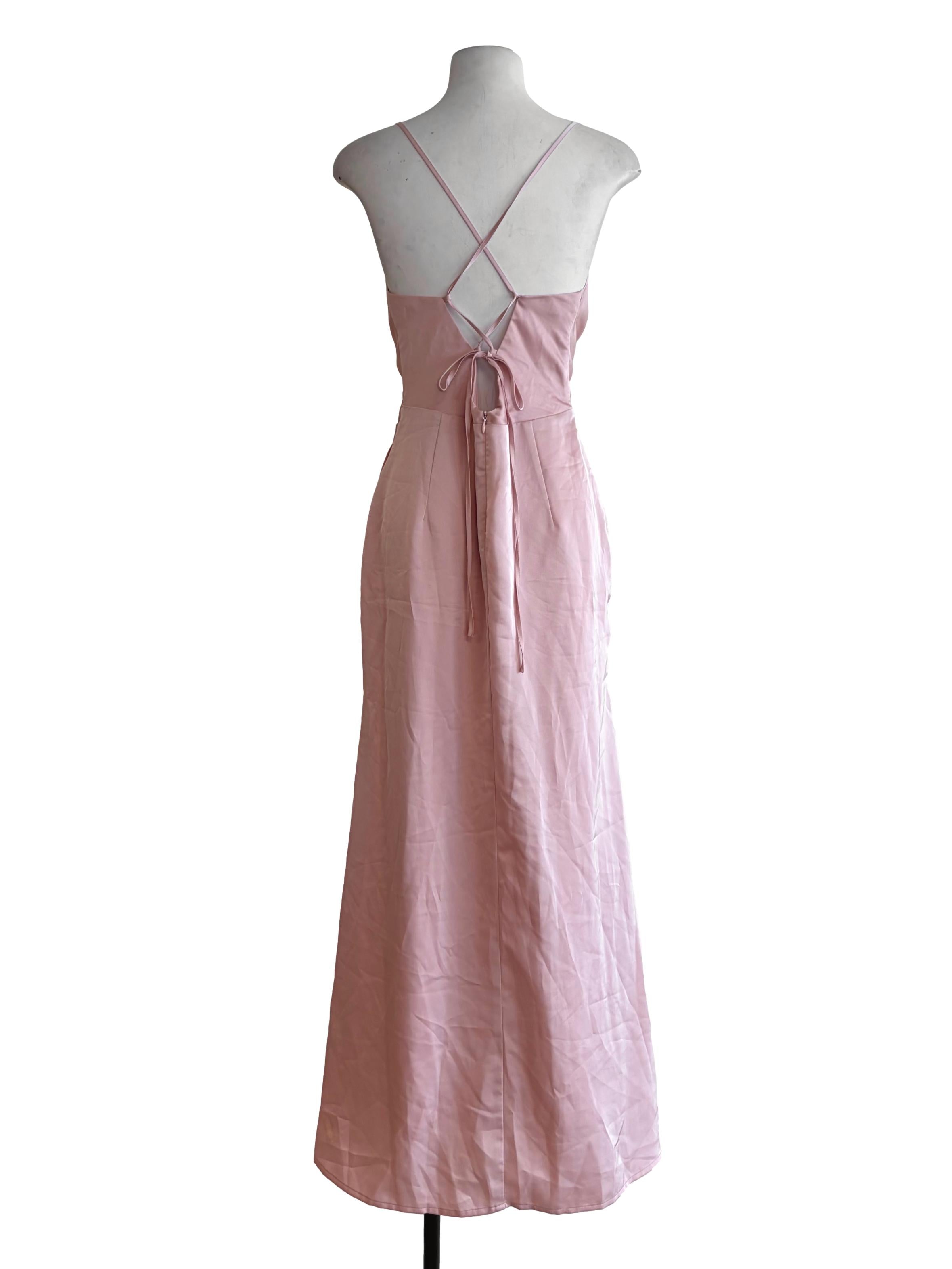 Flamingo Pink Cross Front Spaghetti Strap Slip Dress