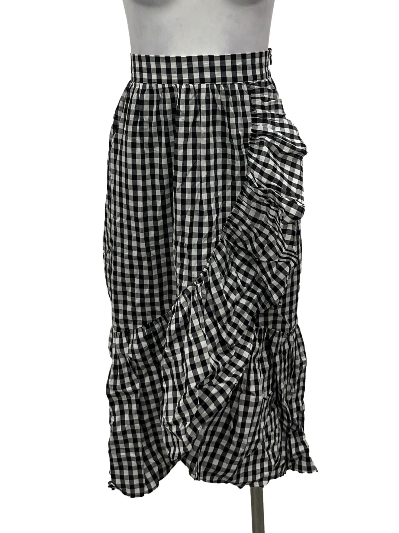 Black And White Checkered Asymmetrical Ruffle Skirt