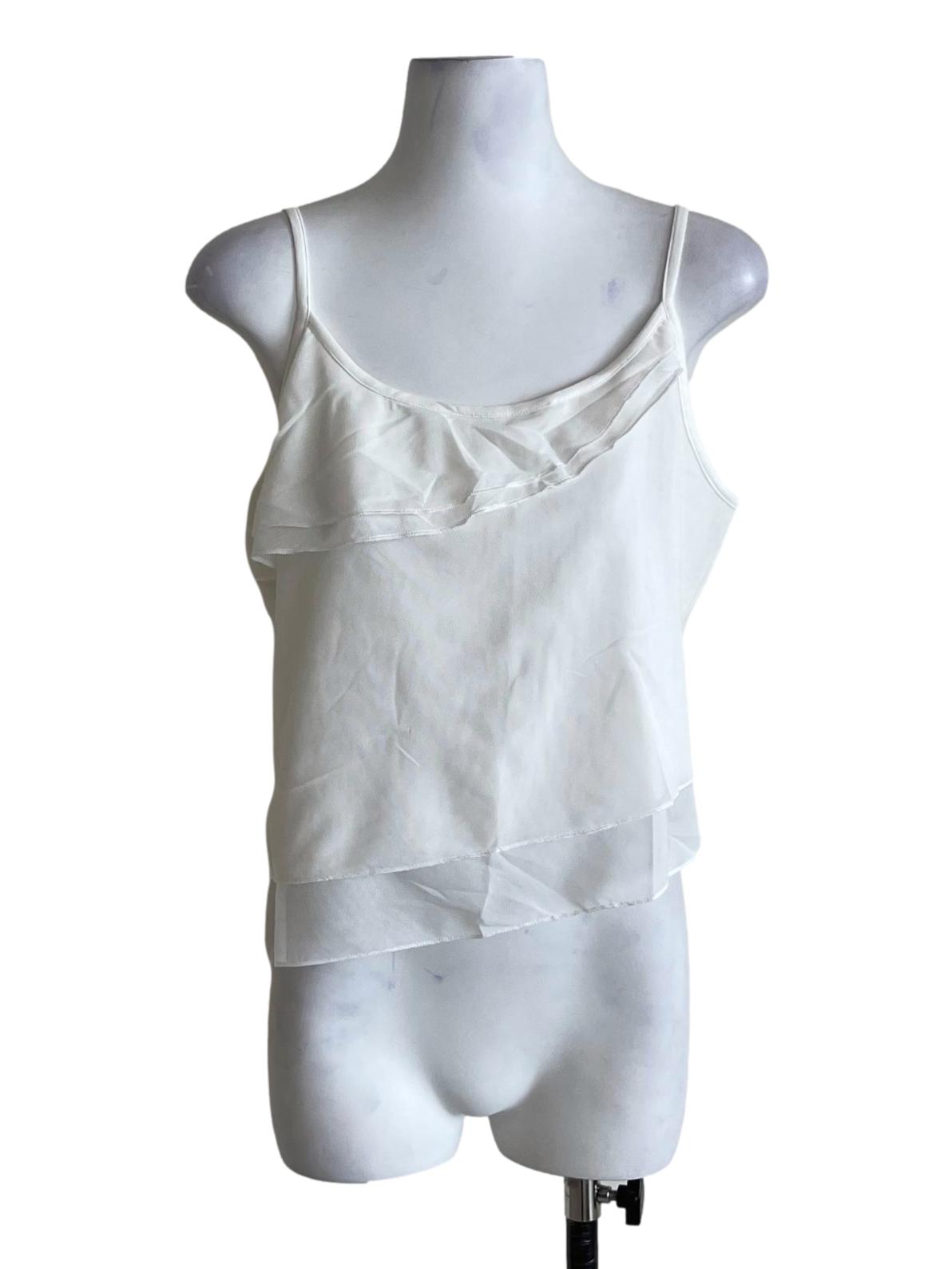 White Aubrey Mesh Ruffles Top