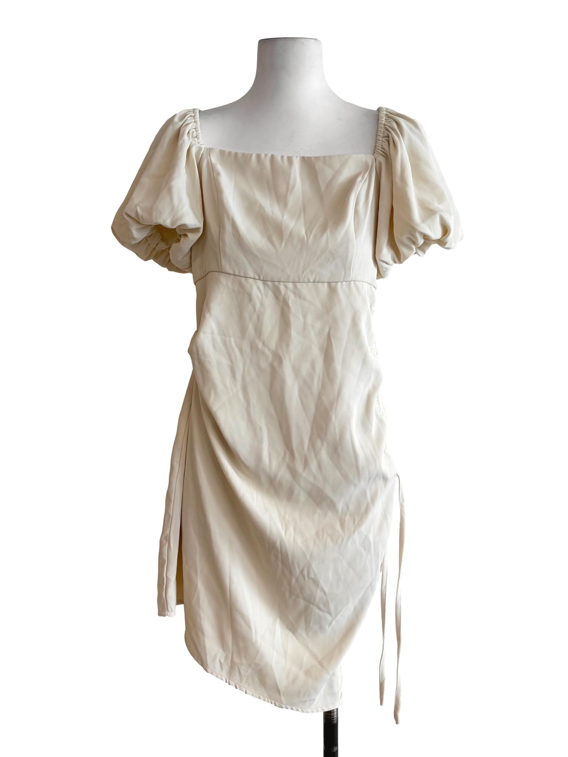 Butter Yellow Puff Sleeve Ruched Side Sun Dress