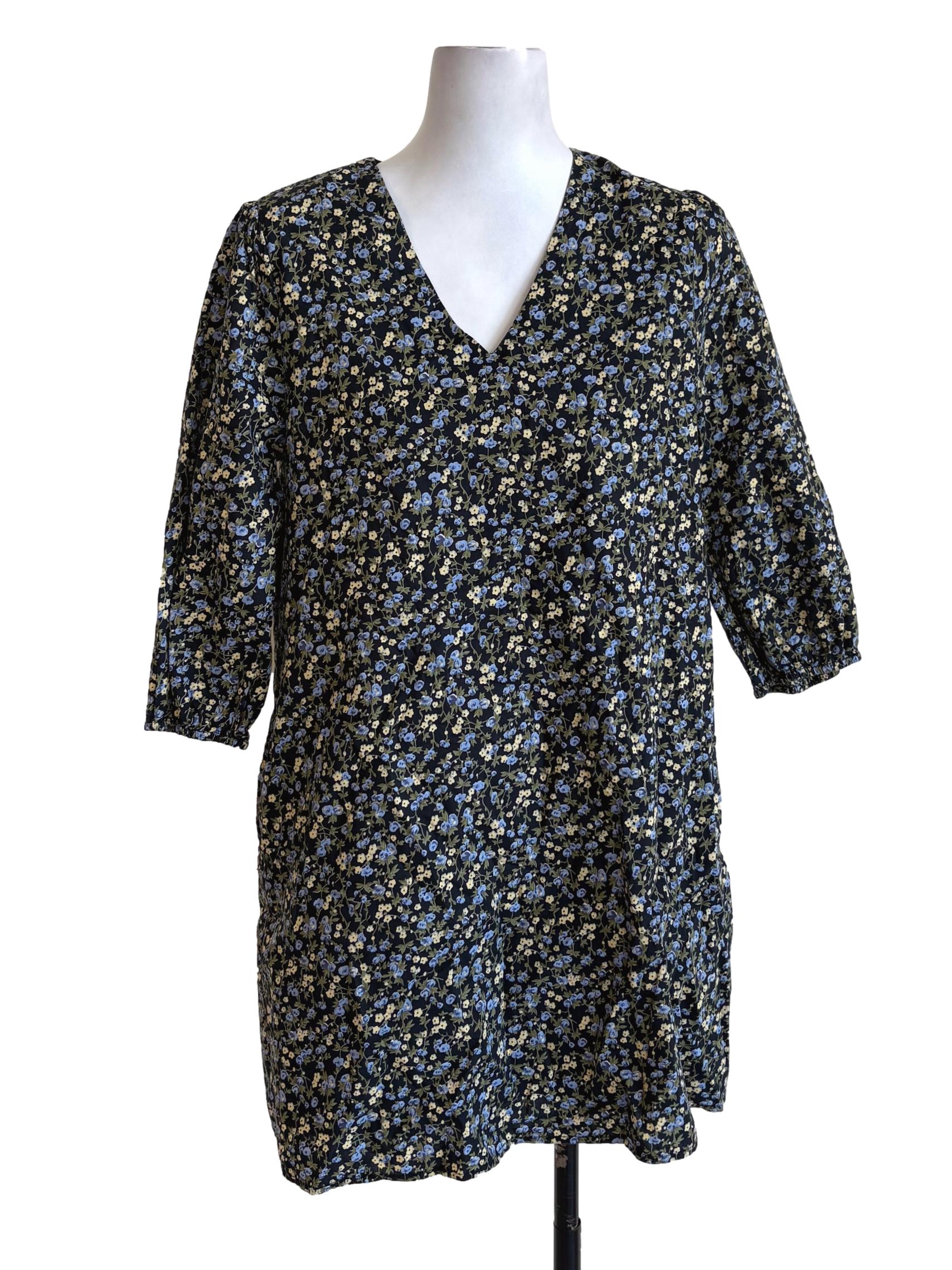 Black Floral V Neck Dress TCL