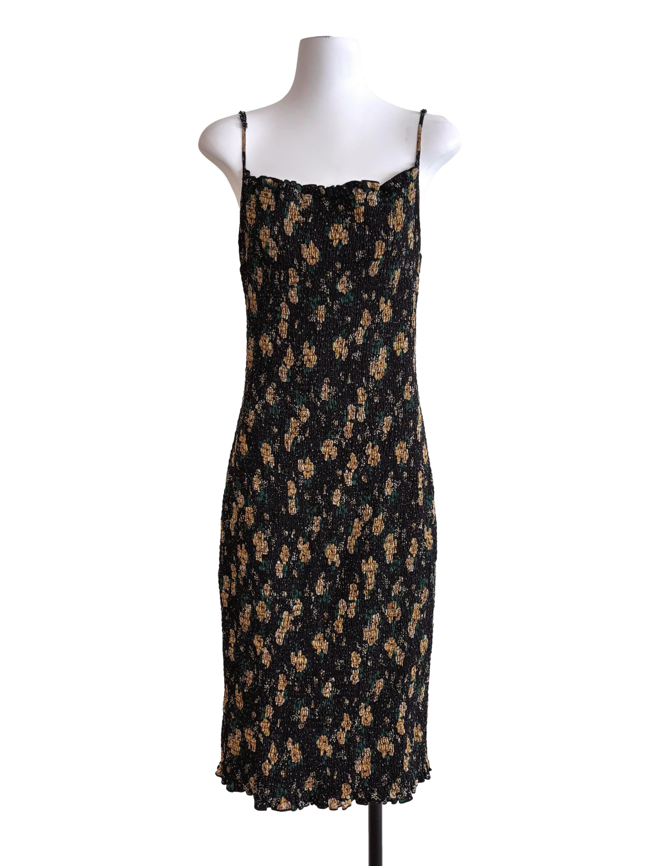 Black Floral Scrunched Slip Dress