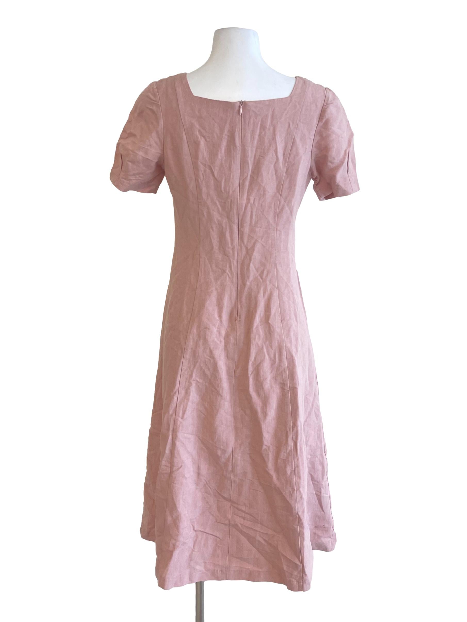 Pink Salmon Square Neck Puff Sleeve Shift Dress