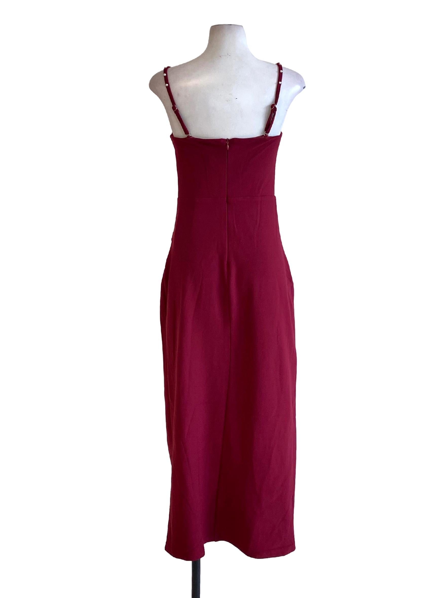Blood Red Sweetheart Wrap Slit Bodycon Dress
