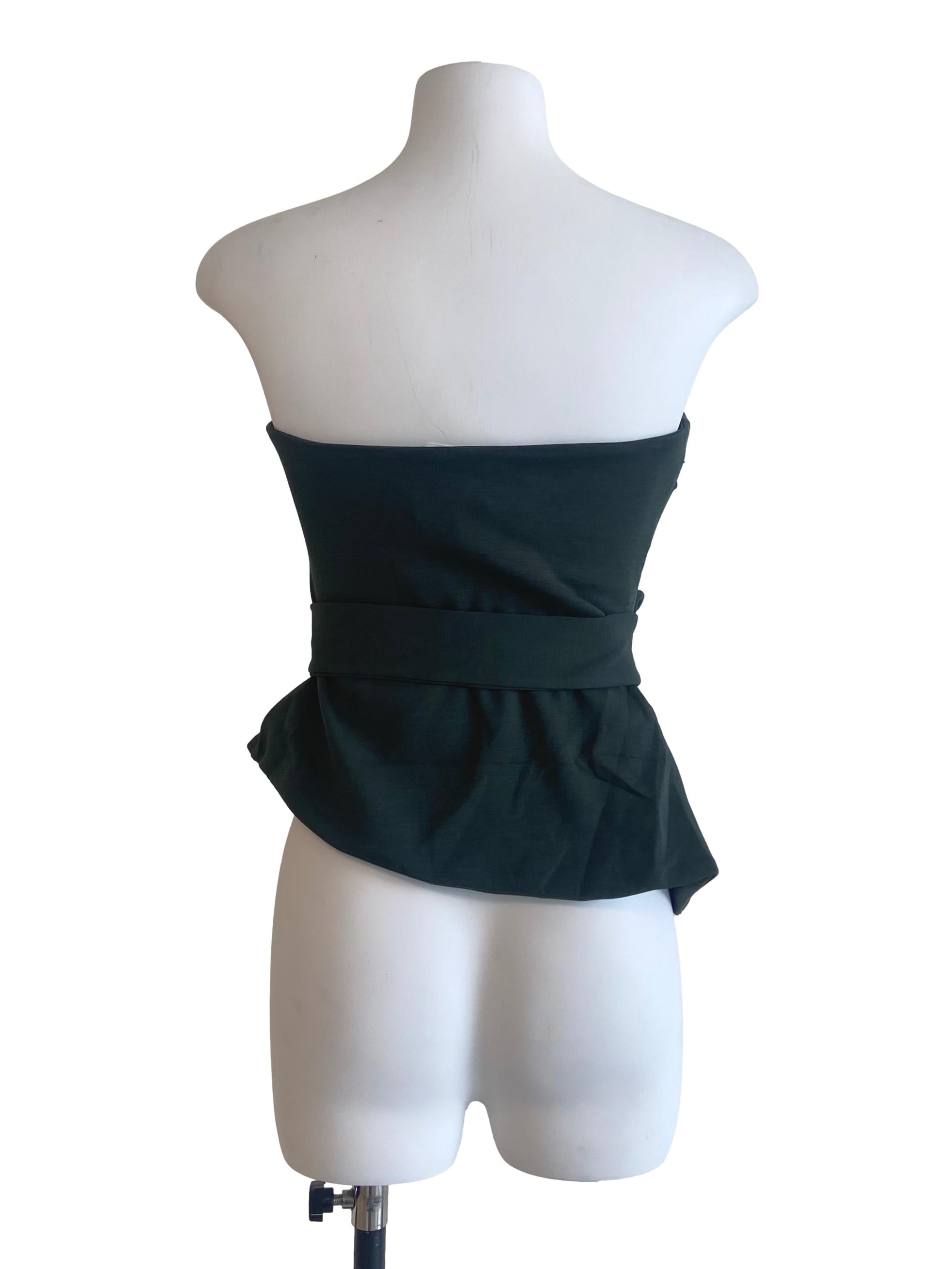 Basil Green Strapless Twill Slit Top