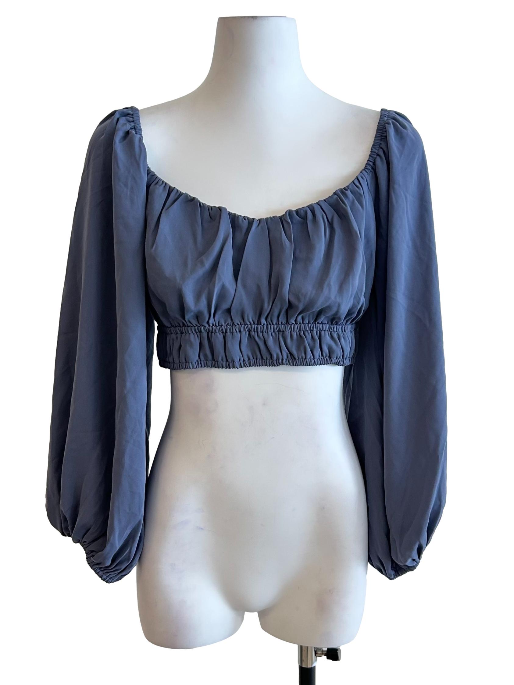 Spruce Blue Ruched Wide Shoulder Top