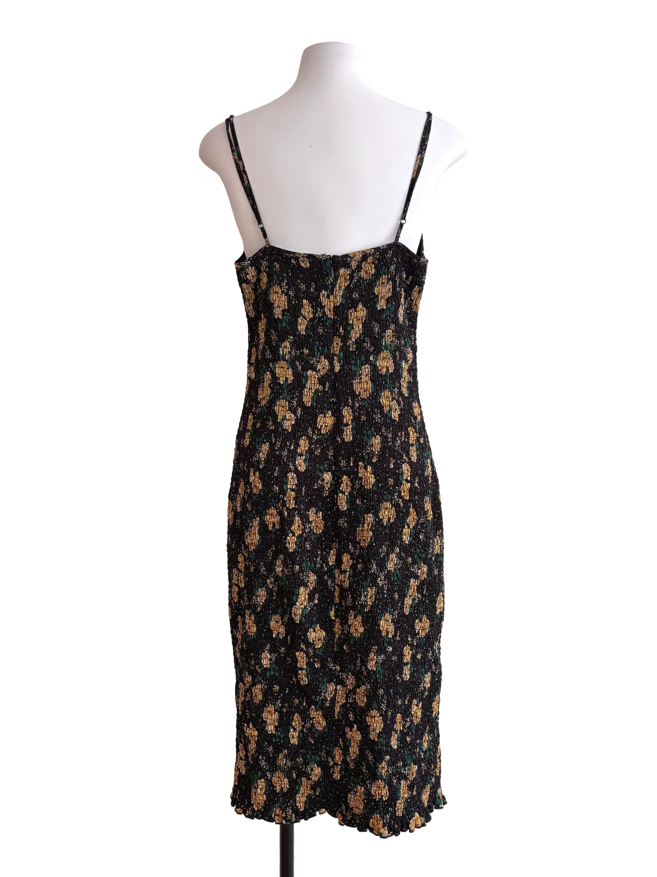 Black Floral Scrunched Slip Dress