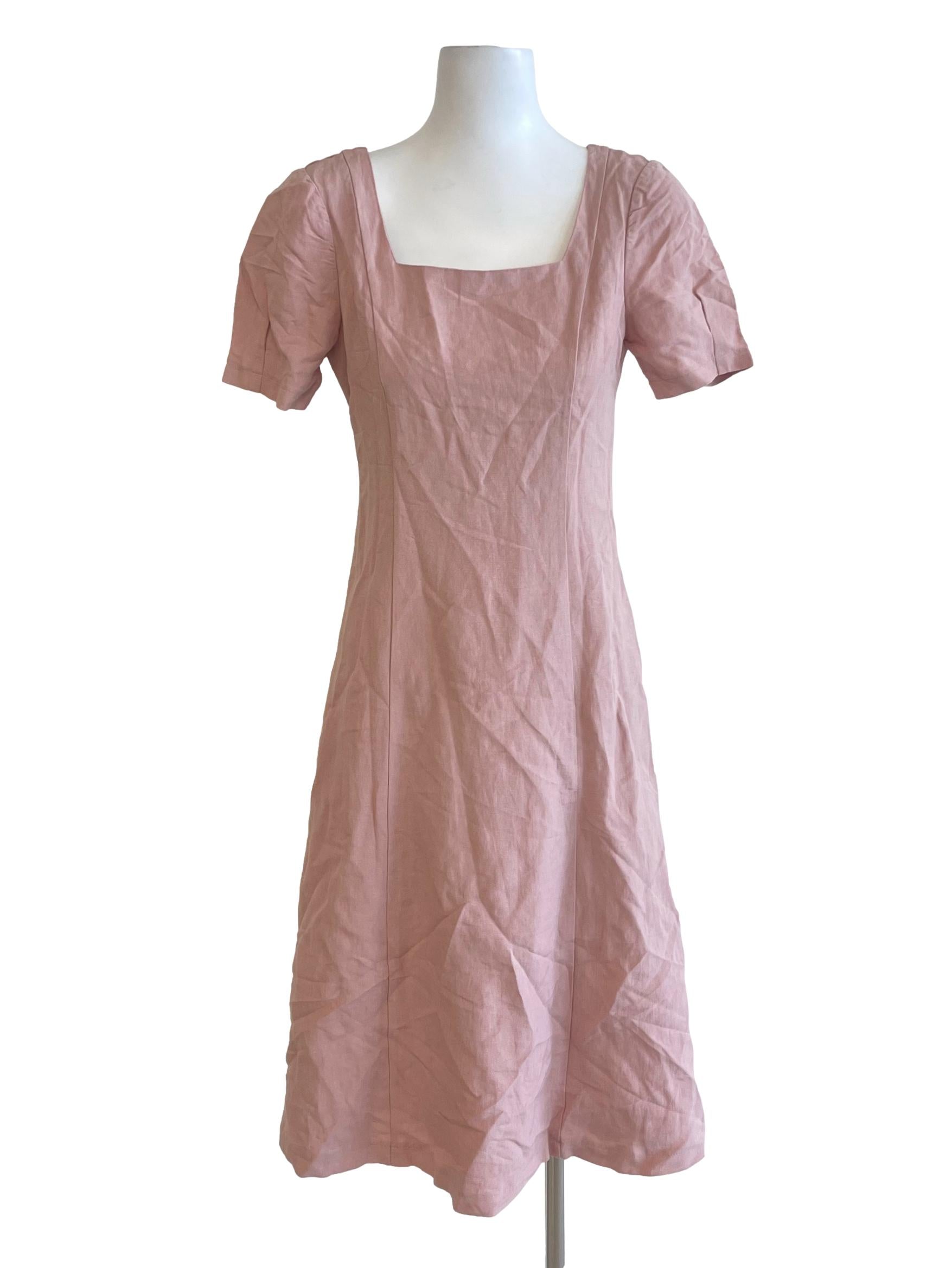 Pink Salmon Square Neck Puff Sleeve Shift Dress